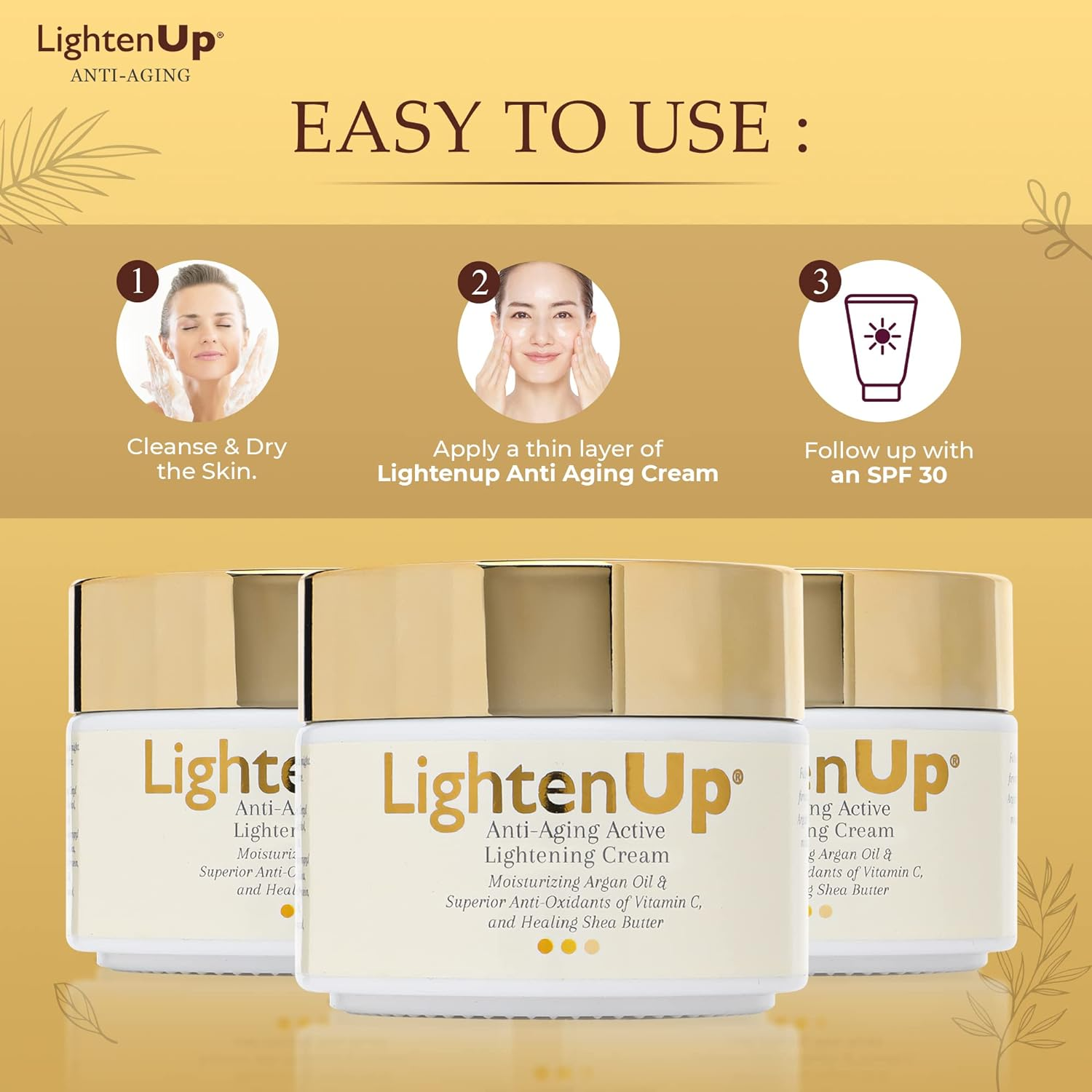 Lightenup Anti-Aging, Skin Brightening Cream - 4.4 Fl Oz / 100 Ml - with Argan Oil and Shea Butter image number 5