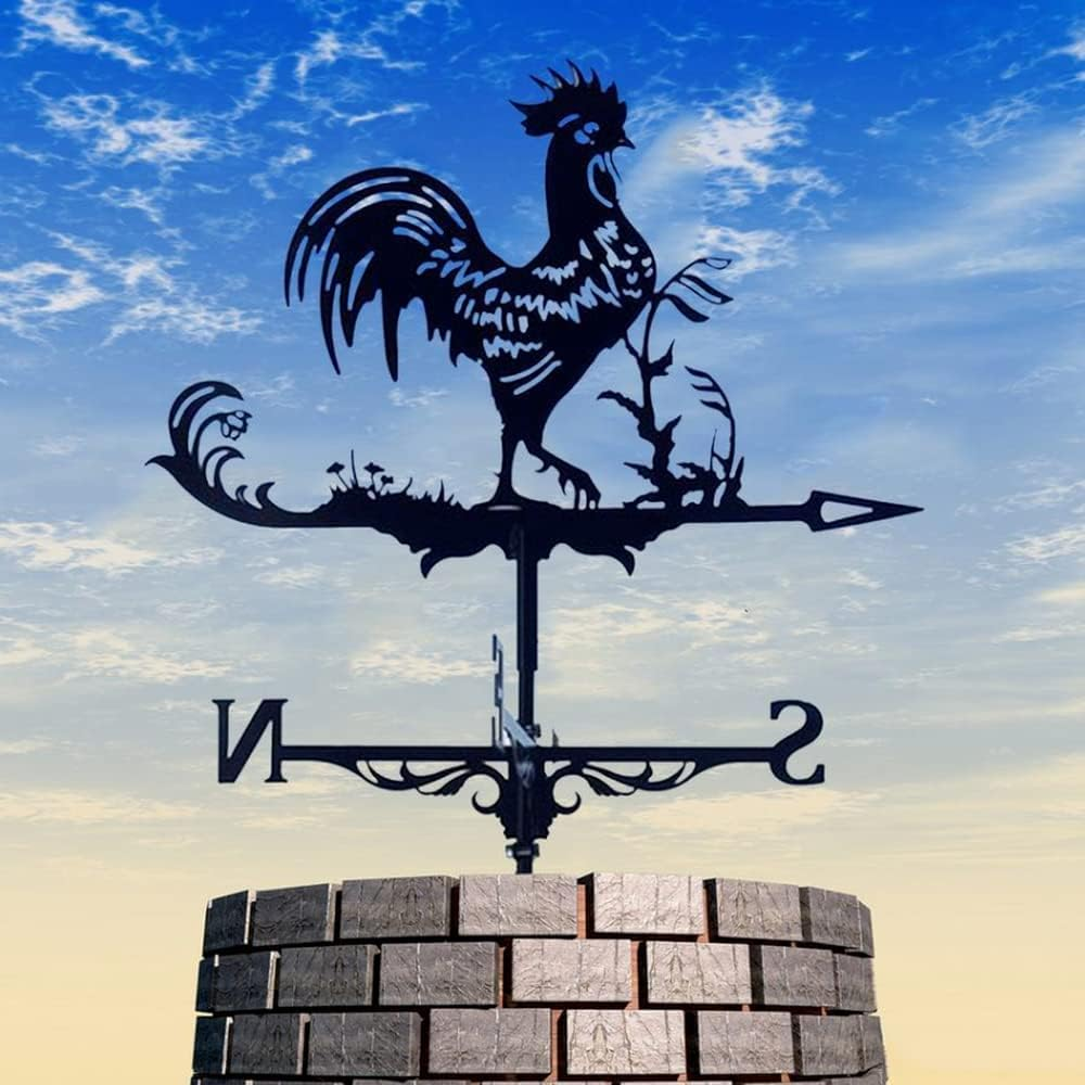 Metal Weather Vane Wind Direction Measuring Instrument Roof Installation Weather Vane Farm Scene Garden Art Deco Accessories (Cock) image number 1