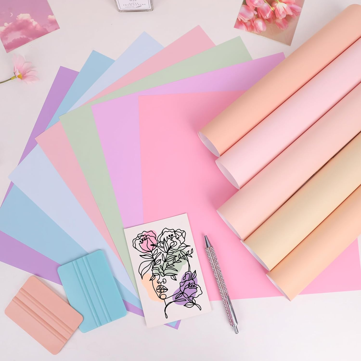 Vinyl Frog Pastel Adhesive Vinyl Bundle - 12 Sheets 12"X12" Matte Boho Craft Vinyl 12 Assorted Colors Vinyl Packs for Most Kinds of Cutting Machines, Car Decal, Decor Sticker