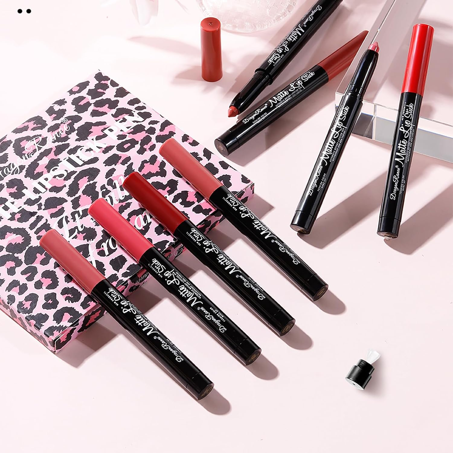 Roseflower 12 Colors Lipsticks Set, Matte Lipstick with Gift Box, Velvet Nude Lipstick Pen with Pencil Sharpener Automatic Lip Liner Set Waterproof Lip Tint Makeup Set Kit Lip Makeup for Women