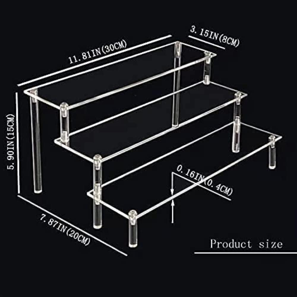 Acrylic Riser Display Stand, 3 Tier Clear Acrylic Display Shelf for Action Figures,Perfume Makeup Dessert Display Risers Steps Dessert Table Stands for Organizer and Decoration