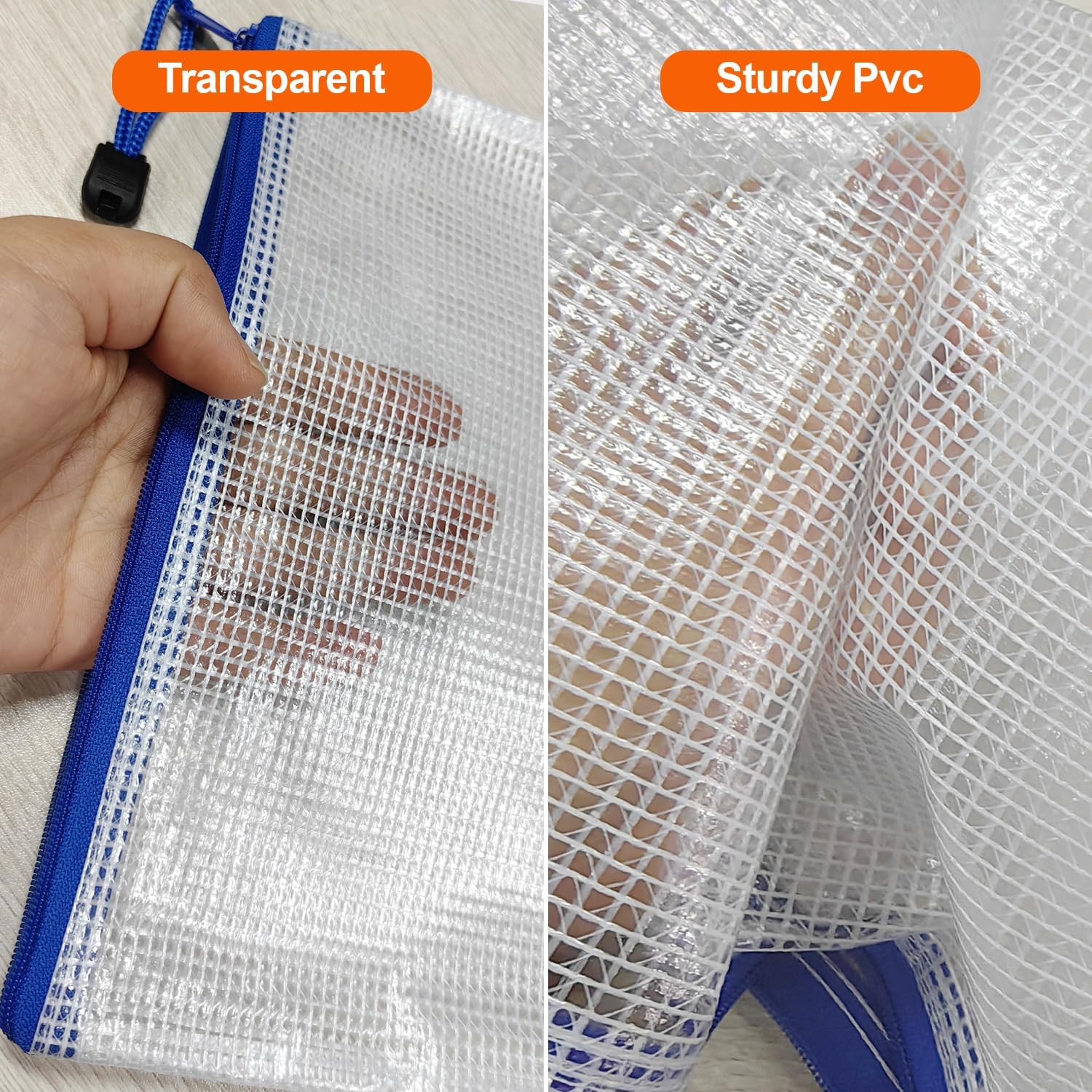 COZY CORE 18Pcs Mesh Zipper Pouch, 8 Sizes Waterproof Plastic Document Pouch, 9 Colors, Waterproof Zipper Bags, Multipurpose for Travel Storage, Office Appliances and Home Organize image number 5