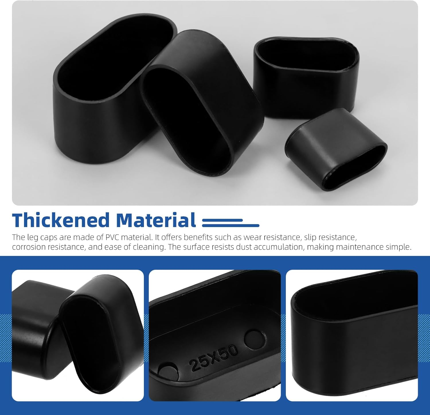 Glarks 10Pcs 30 X 60Mm Oval Chair Leg Caps, Black PVC Furniture Pad Table Feet Covers, Oval Chair Leg Covers to Protect Wood Tile Floors Felt Pads Furniture Leg Caps Reduce Noise image number 6