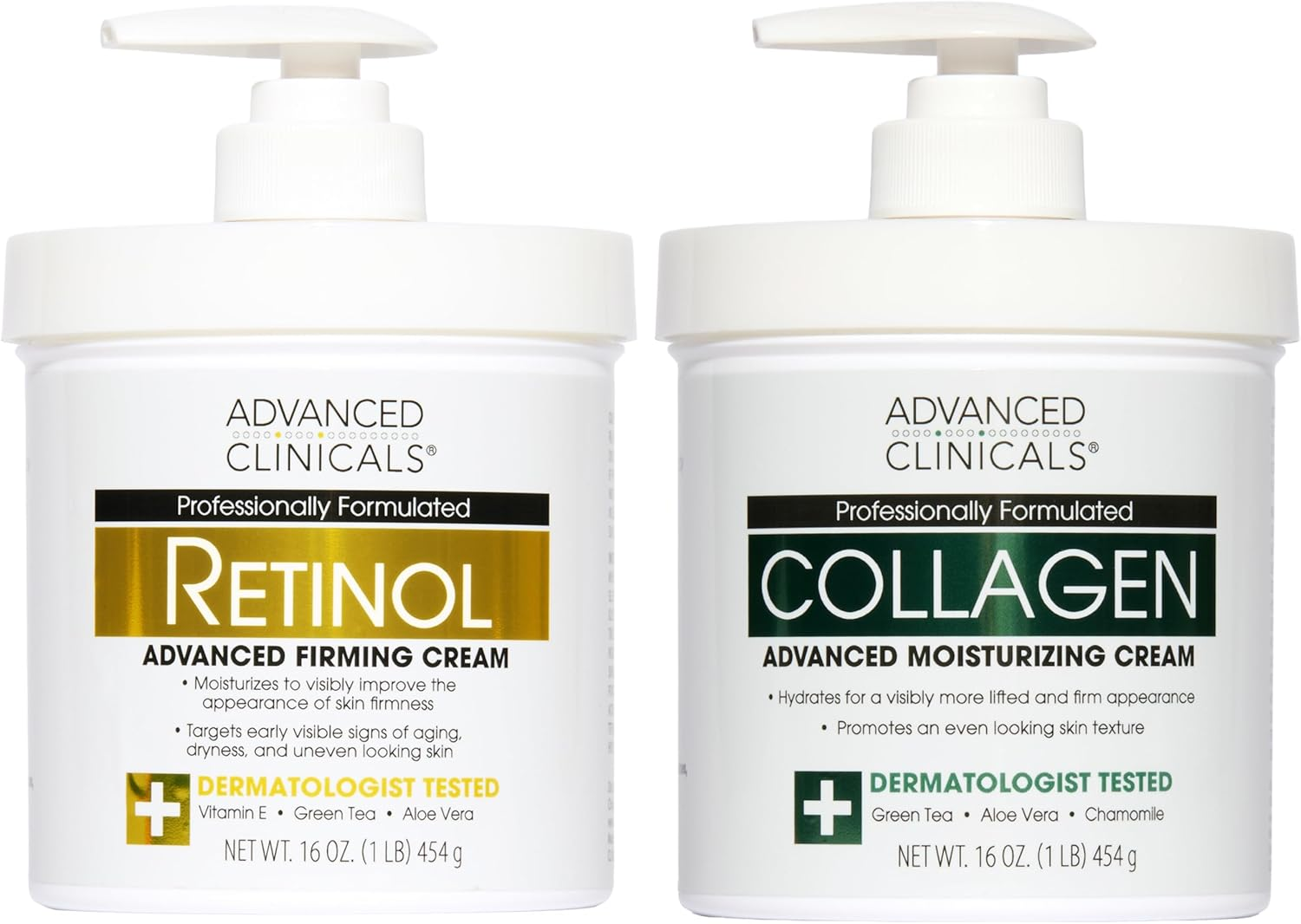 Advanced Clinicals Retinol Cream and Collagen Cream Skin Care Set. Value Anti-Aging Set for Wrinkles, Fine Lines, Firming Skin. 16Oz Spa Size Are Great for Face Cream and Body Moisturizer. image number 3