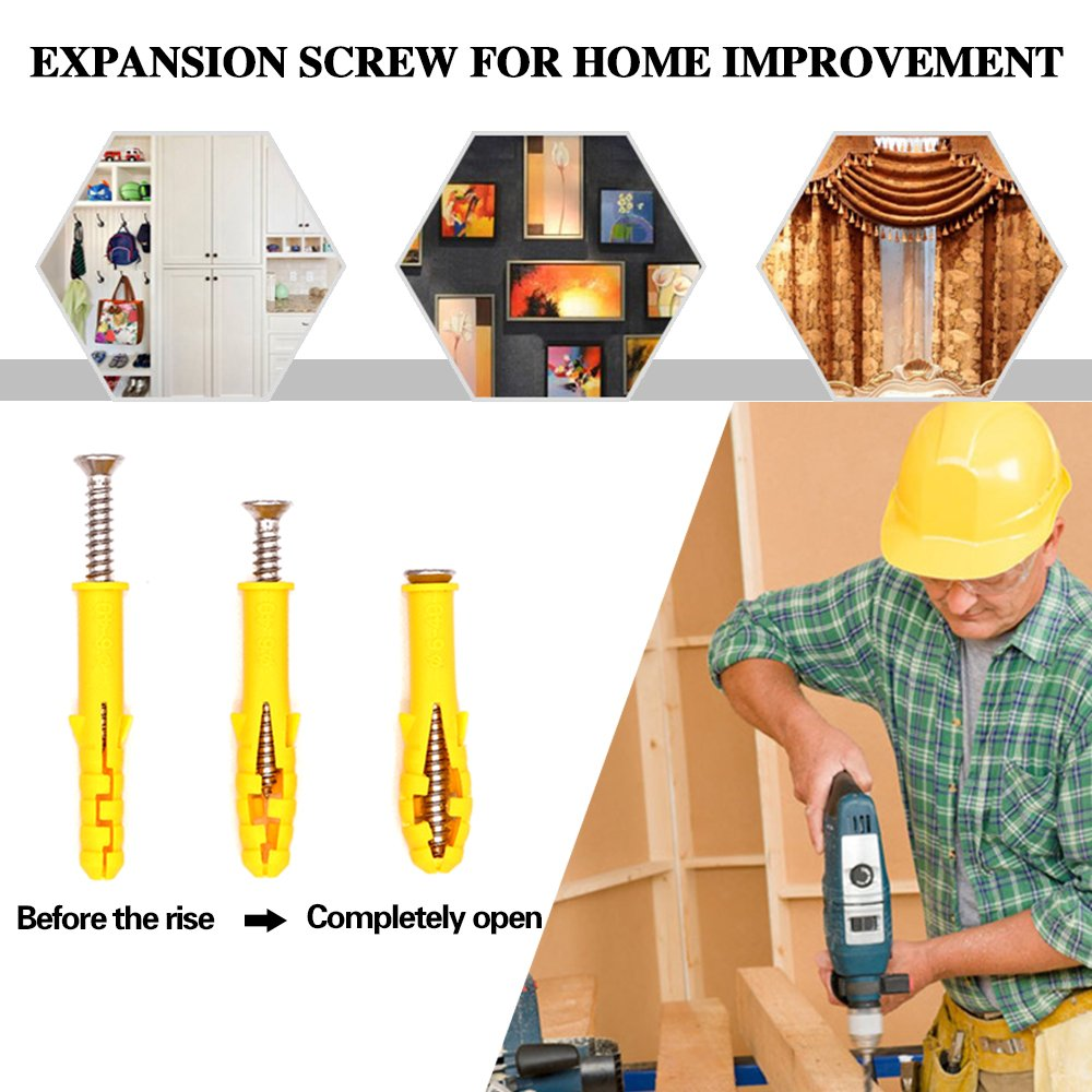 Glarks 220-Pieces Plastic Self Drilling Drywall Ribbed Anchors Hollow-Wall Anchor with Screws Assortment Kit for Drywall, Hollow-Wall Hanging Wall Shelf or Blinds image number 6