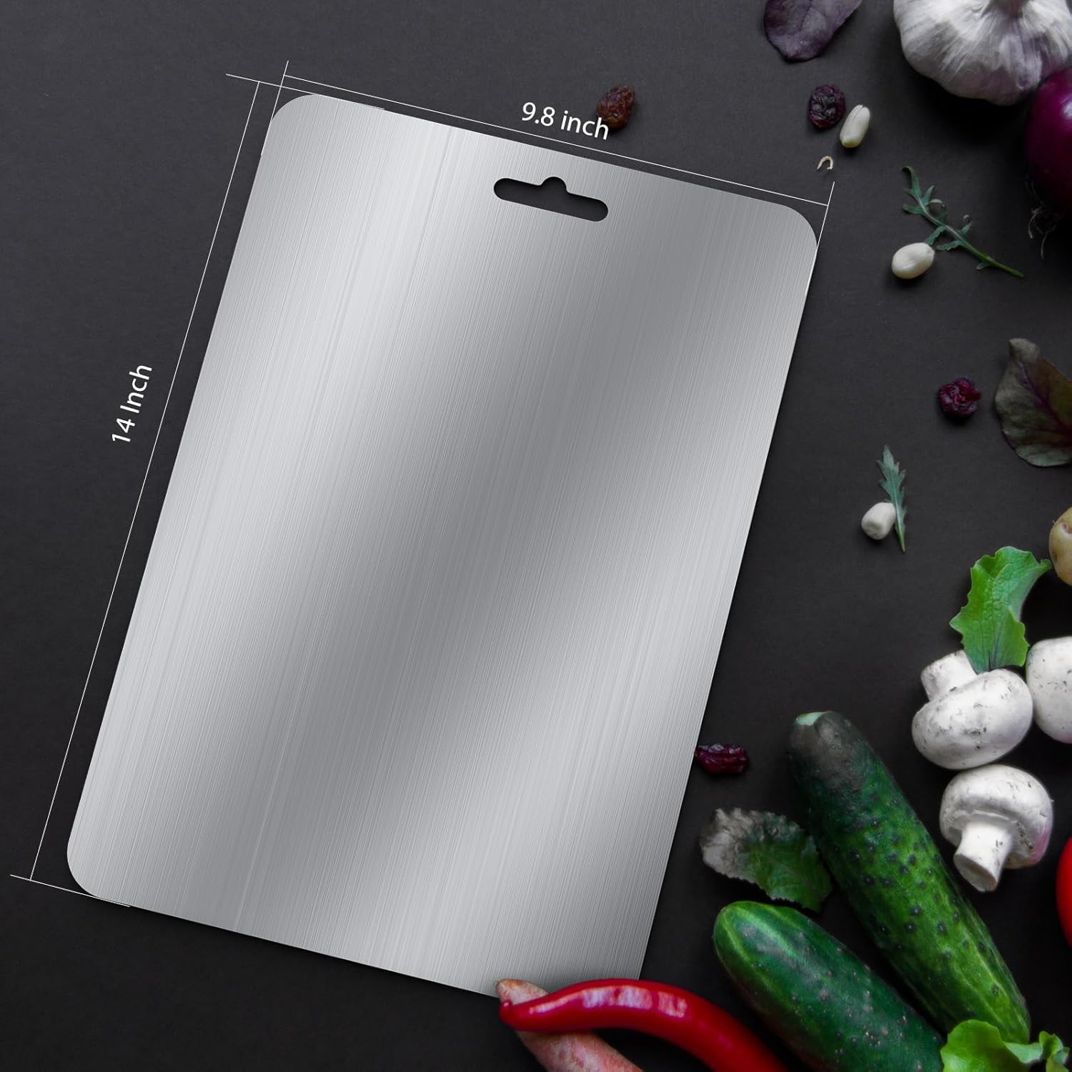 9.8 X14 Inch Large Stainless Steel Cutting Board for Kitchen Countertop - Non Slip, Non Chopping Board, Dishwasher Safe - Ideal for Meat Vegetables Bread Cutting Mats Chopping Board image number 5