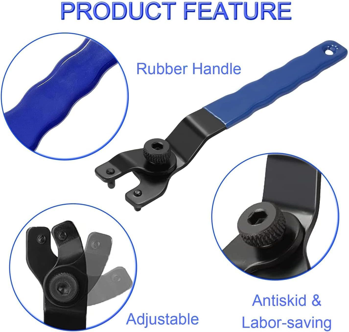 KEWAYO Grinder Wrench, Universal Adjustable Lock-Nut Pin Spanner Wrench with Non-Slip Plastic Coated Grip, Power Angle Grinder Tool for 4" 5" 6" 7" 9" Angle Grinders image number 2