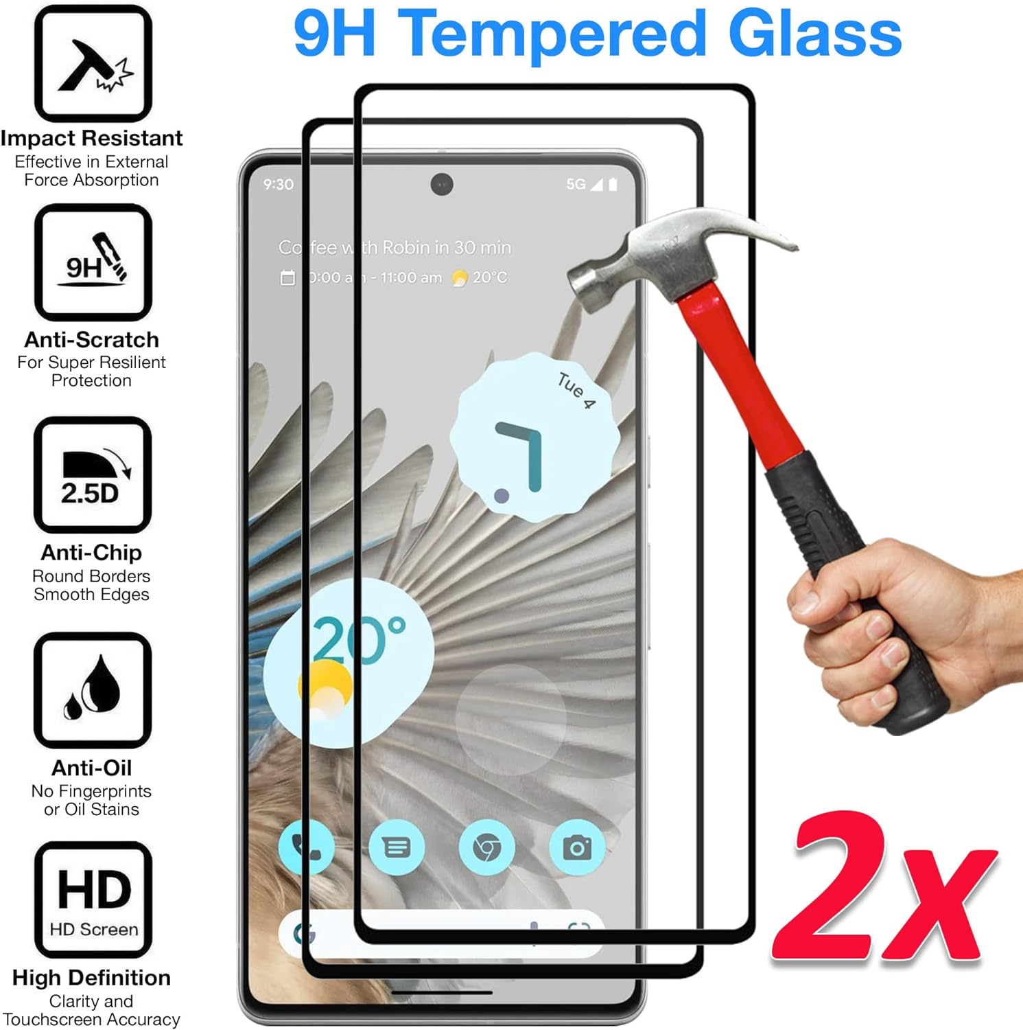 MEZON [2 Pack] Full Coverage Tempered Glass for Google Pixel 7 Pro (6.7") - Crystal Clear Premium 3D Edge 9H HD Screen Protector (Pixel 7 Pro, 9H Full) image number 6