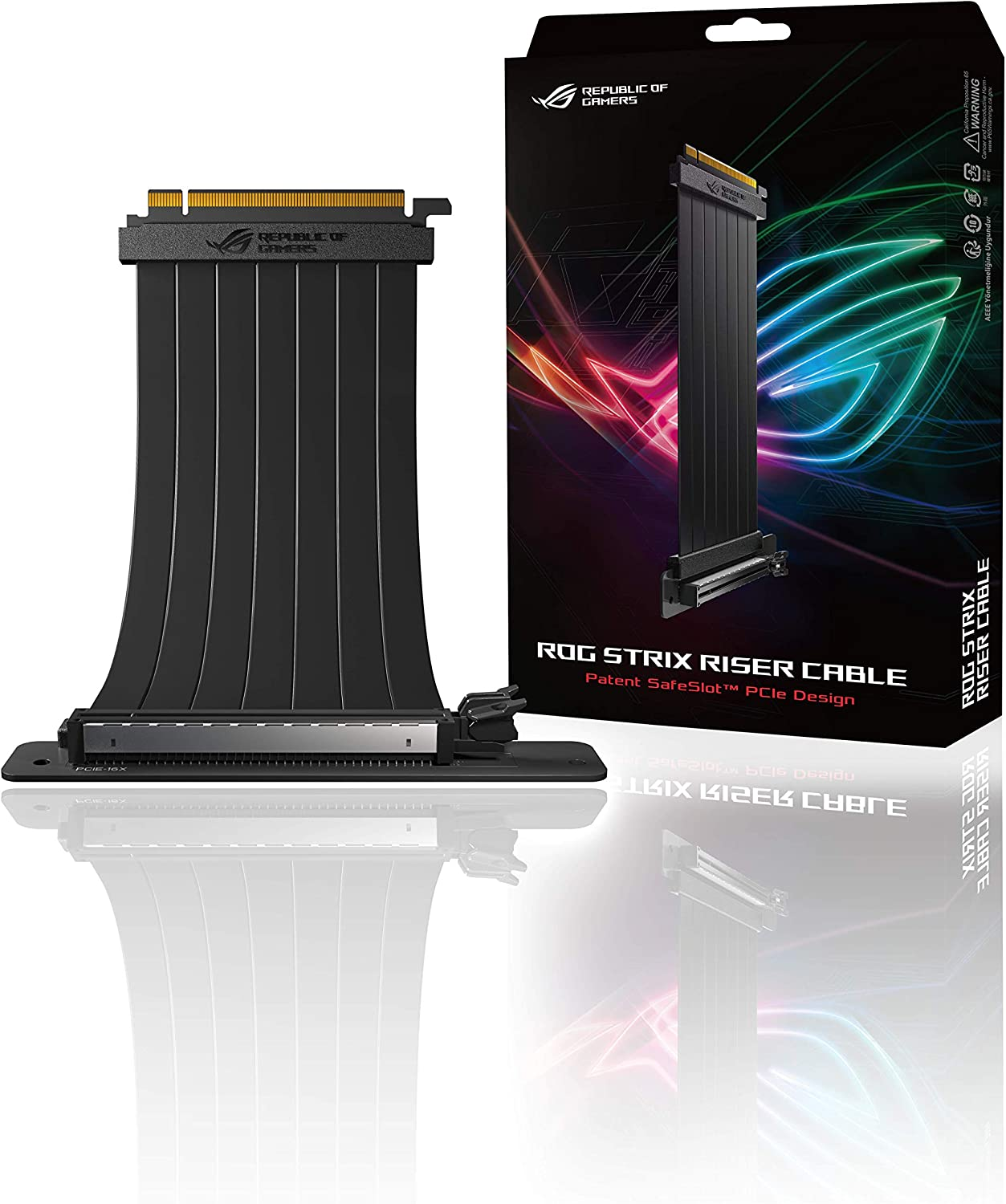 ASUS ROG Strix RS200 240 Mm PCI-E X 16 Riser Cable with 90 Degree Adapter, Patent Safeslot Design, EMI Shielding image number 1