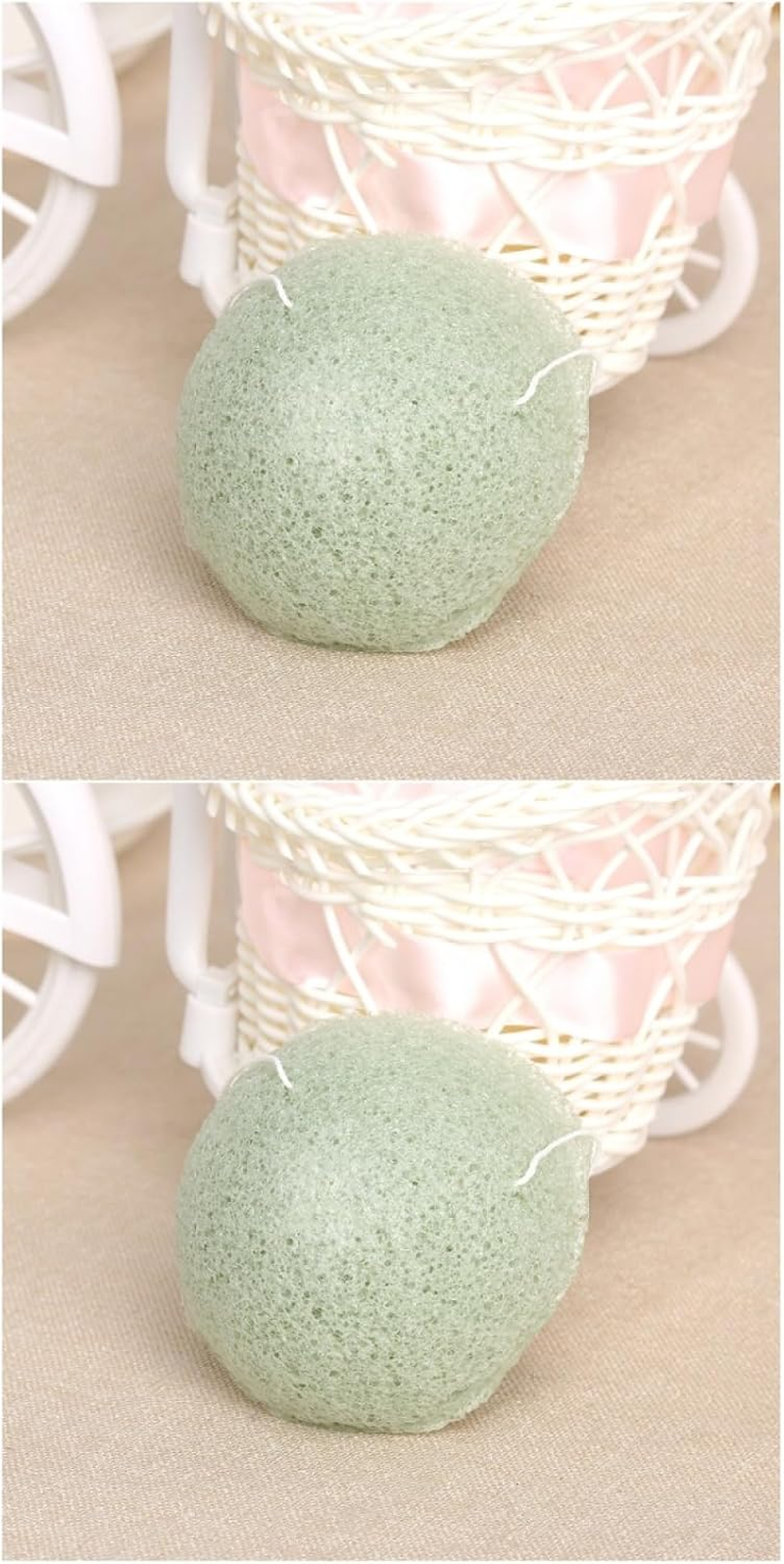 Minkissy 2Pcs Natural Facial Sponges with Lanyard Hemispherical Matcha Green Face Scrub Cosmetic Spa Sponges for Women Men Facial Cleansing