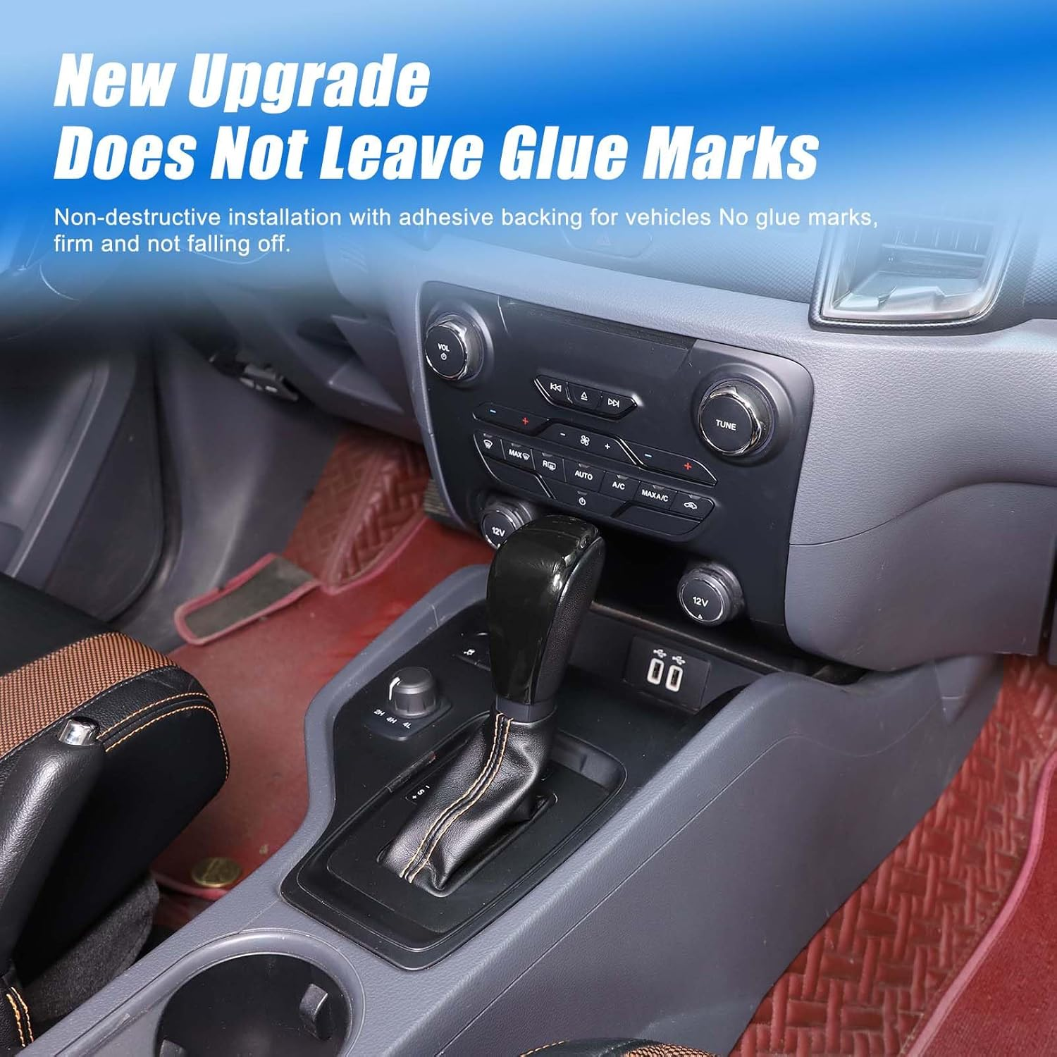 Gear Shift Knob Cover Trim Compatible with Ford Ranger/T6/T7 2015-2018 Accessories | ABS Shifter Head anti Scratch Protector | 1PC Set (Glossy Black) - Carbon Fiber Pattern image number 7