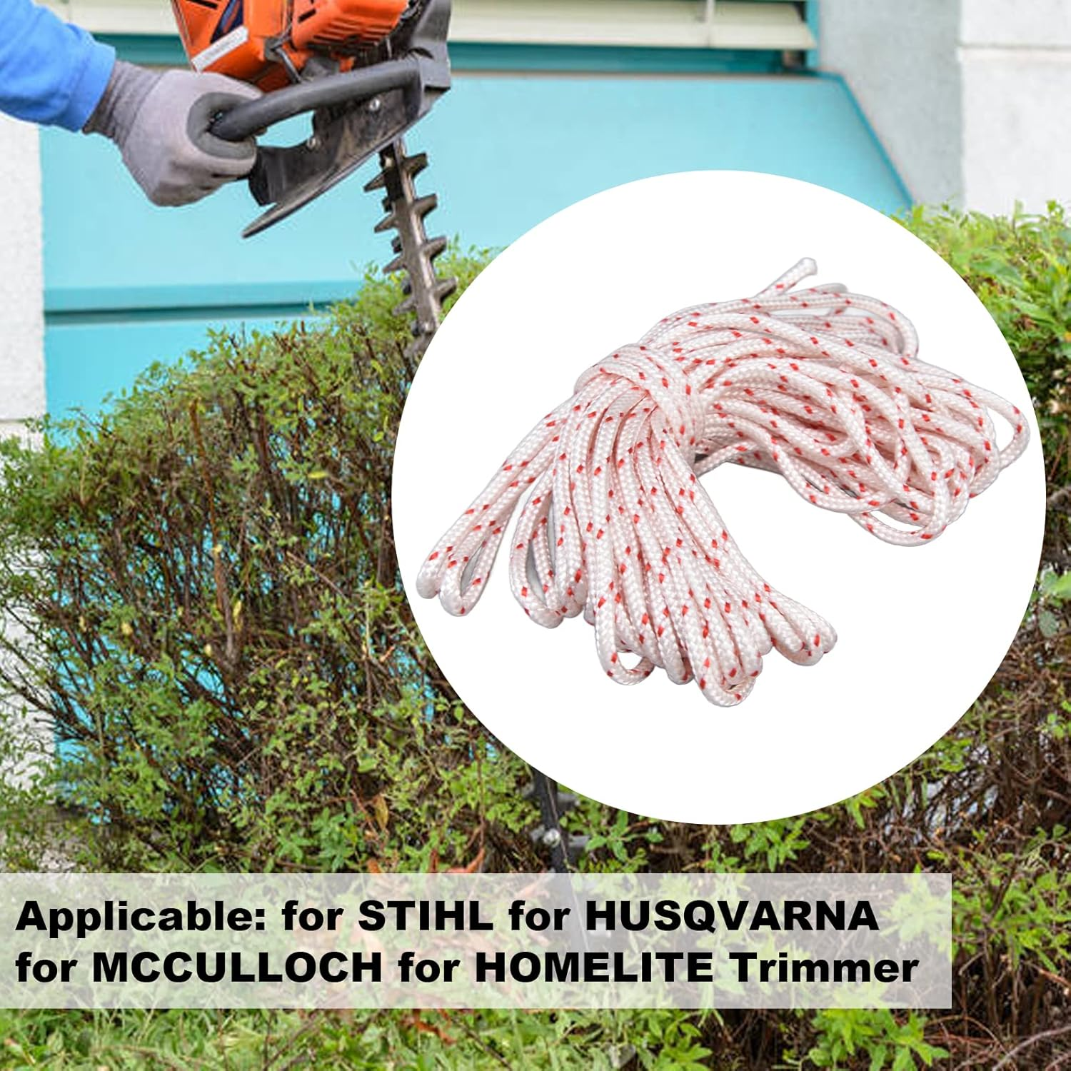 Lawn Mower Nylon Rope, Chain Saw Pull Cord Recoil Starter String Rope Replacement Edger Brush Cutter Engine Parts Cord Recoil for String Trimmer Edger Craftsmans 10 Meter(3.0Mm) image number 5