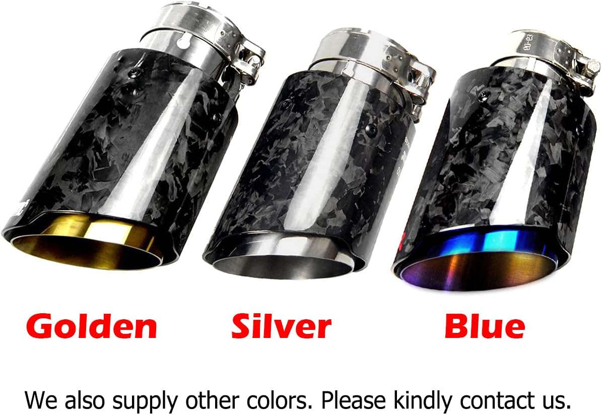 CARMON Car Forged Carbon Fiber Exhaust Pipe Muffler Tips with Blue Burnt 304 Stainless Steel 4Inch Outlet (Inlet 3&ldquo; Outlet 4&rdquo;)