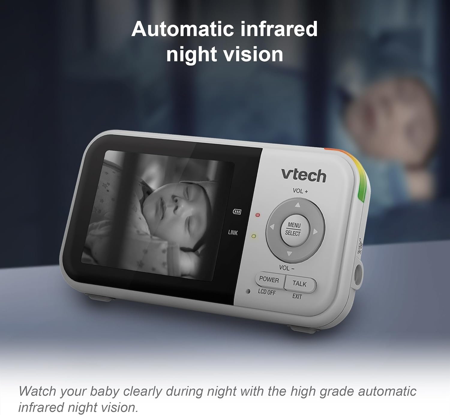 Vtech BM3350N 2.8" 2-Camera Full Colour Video Baby Monitor with Night Light, 2-Way Talk, Soothing Sounds, Room Temperature Monitor, up to 19 Hours Battery Life image number 3