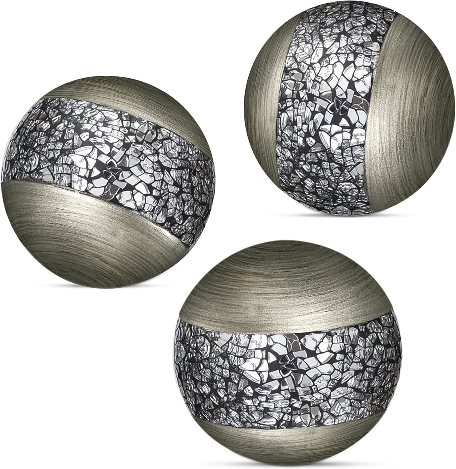 Schonwerk Walnut Decorative Orbs for Bowls and Vases (Set of 3) Resin Sphere Balls | Dining/Coffee Table Centerpiece | Great Gift Idea (Crackled Mosaic)