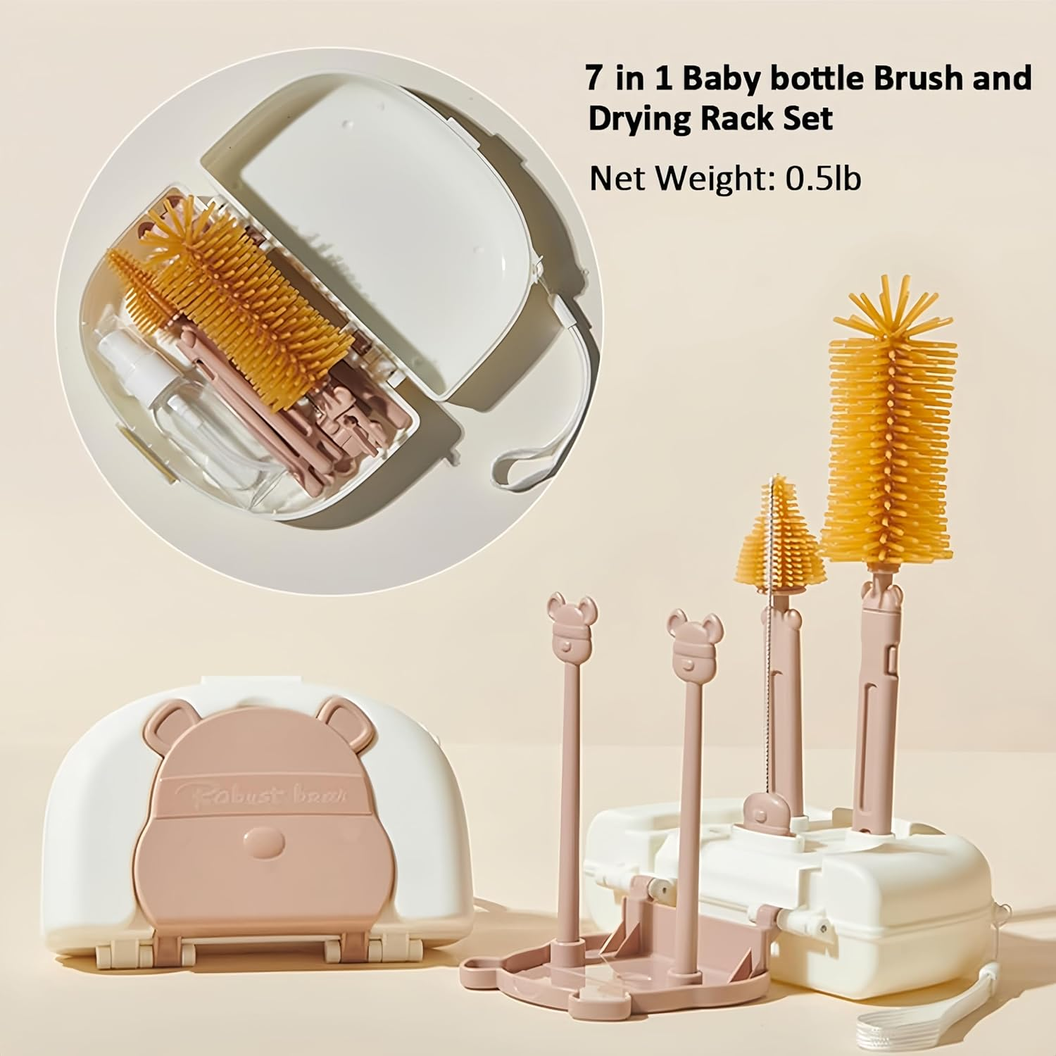 Baby Bottle Cleaning Brush 7 in 1 Bottle Washer Drying Rack Straw Cleaner Brush Kit Silicone Bottle Brush Baby Travel Essentials image number 4