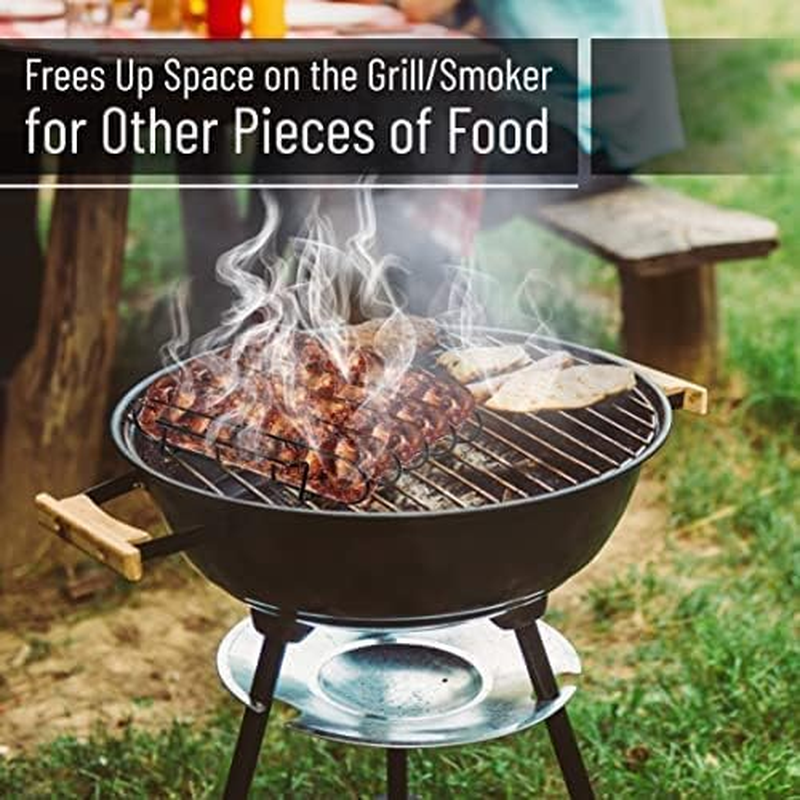 BBQ Rib Rack, Non-Stick Carbon Steel Roasting Stand for Smoking, Gas or Charcoal Grill Holds up to 5 Back Ribs Smoker Rack for Grilling and Barbecue (Black) image number 6