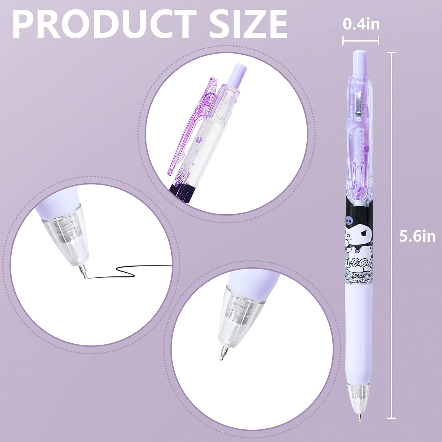 6 Pcs Kuromi My Melody Cinnamoroll Pompompurin Pens Kawaii Hello Kitty Ballpoint Pens School Supplies Anime Cartoon School Supplies 0.5Mm