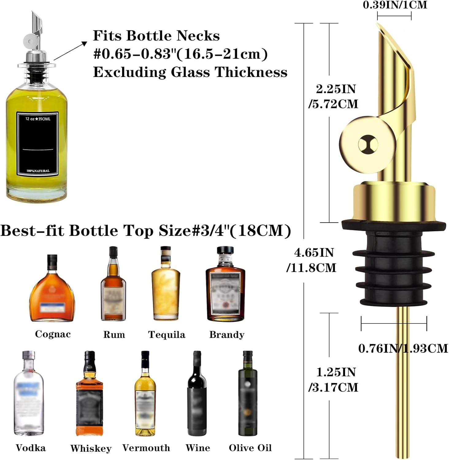 2 Pcs Olive Oil Dispenser Bottle Spout, Speed Liquor Pour Spout with Flip Top, Stainless Steel Auto Pour Spouts for Liquor Bottles, Oil Bottles, Vinegar, Syrup and Other Liquid Bottles Gold - Silvers image number 2