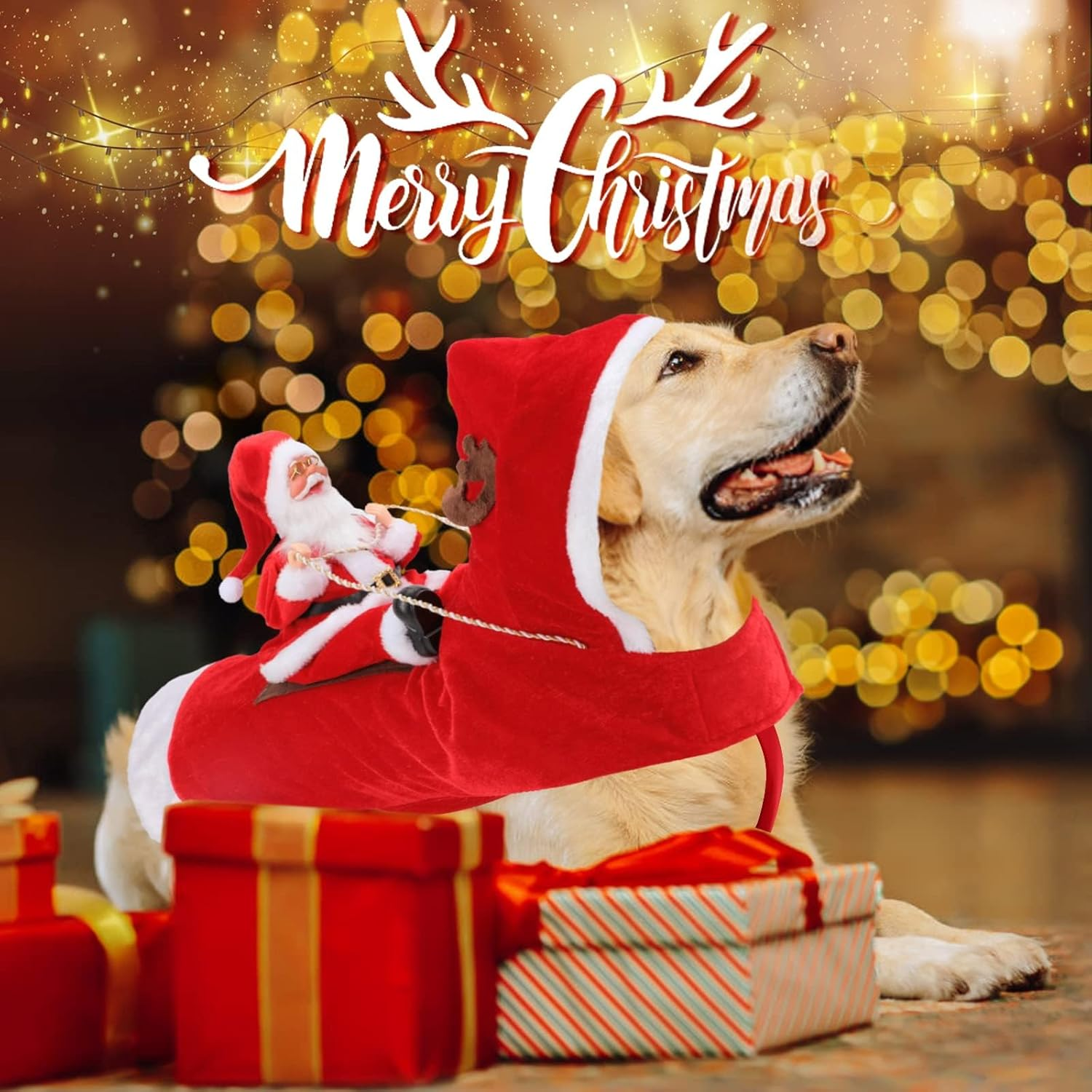 Santa Dog Costume Christmas Pet Clothes Santa Claus Riding Pet Cosplay Costumes Party Dressing up Dogs Cats Outfit for Small Medium Large Dogs Cats (Xl(Neck:17.3-20.5" Chest:22.8-29.5")) image number 2