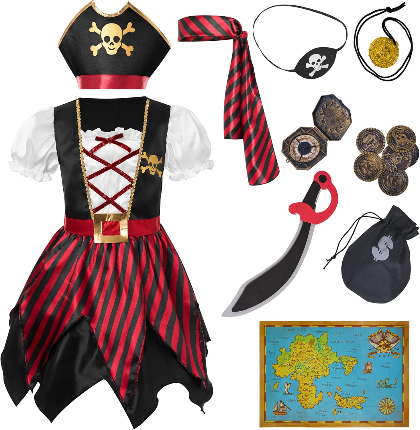 Spooktacular Creations Halloween Kids Pirate Costume, Pirate Dress for Girls, Buccaneer Princess Outfit for Toddler Dressup image number 1