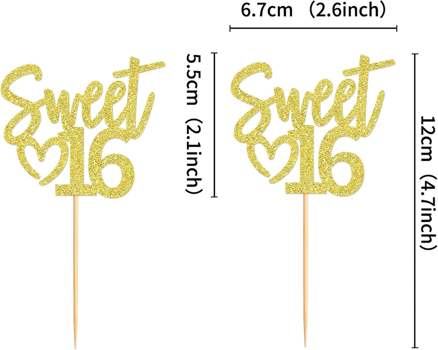 24 Pack Sweet 16 Cupcake Toppers Happy Sweet 16 Sweet Sixteen Birthday Cupcake Picks Happy 16 for 16Th Birthday Adult Men Women Wedding Anniversary Party Cake Decorations Supplies Gold image number 1
