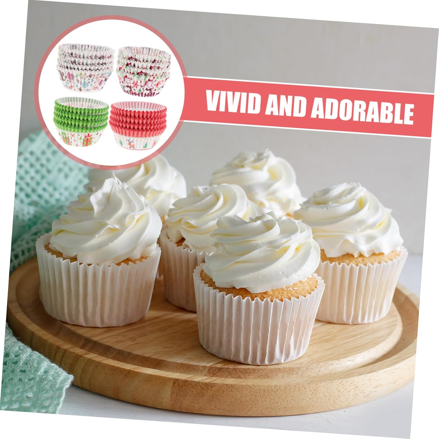 Christmas Mini Paper Cupcake Liners Greaseproof Baking Muffin Wrappers 400Pcs Small Cake Cups with Holiday Prints for Festive Baking image number 1