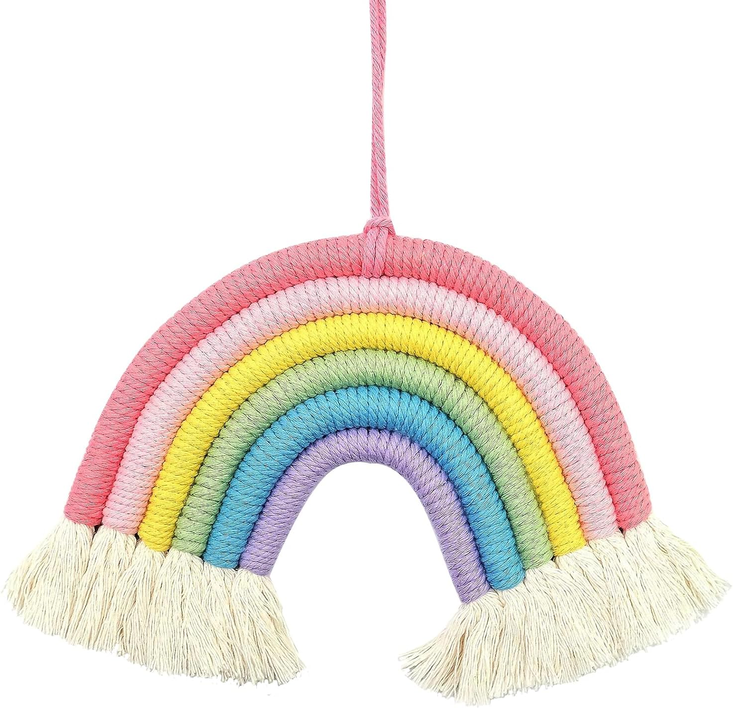 Supkeyer Rainbow Tapestry Macrame Wall Hanging Hand Woven Tapestry Tassels Lovely Rainbow for Home Bedroom Nursery Kids Room Bedroom Playroom Wall Decoration