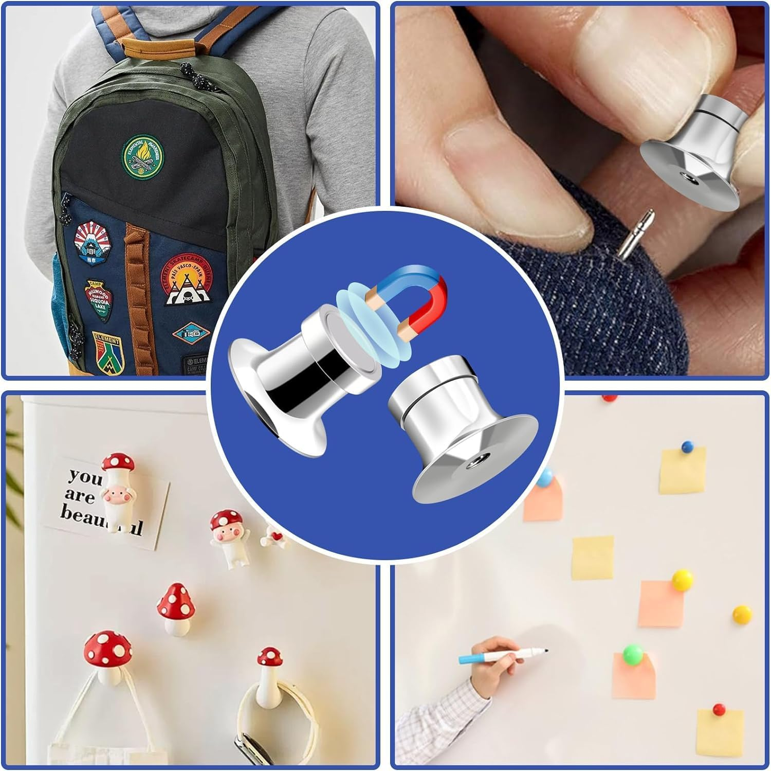 12 Silver Magnetic Pin Backs Convert Enamel Pins to Fridge Magnetic Board Metal Pin Backs Locking Clasp with Magnet for Backpacks DIY Crafts Brooches image number 2