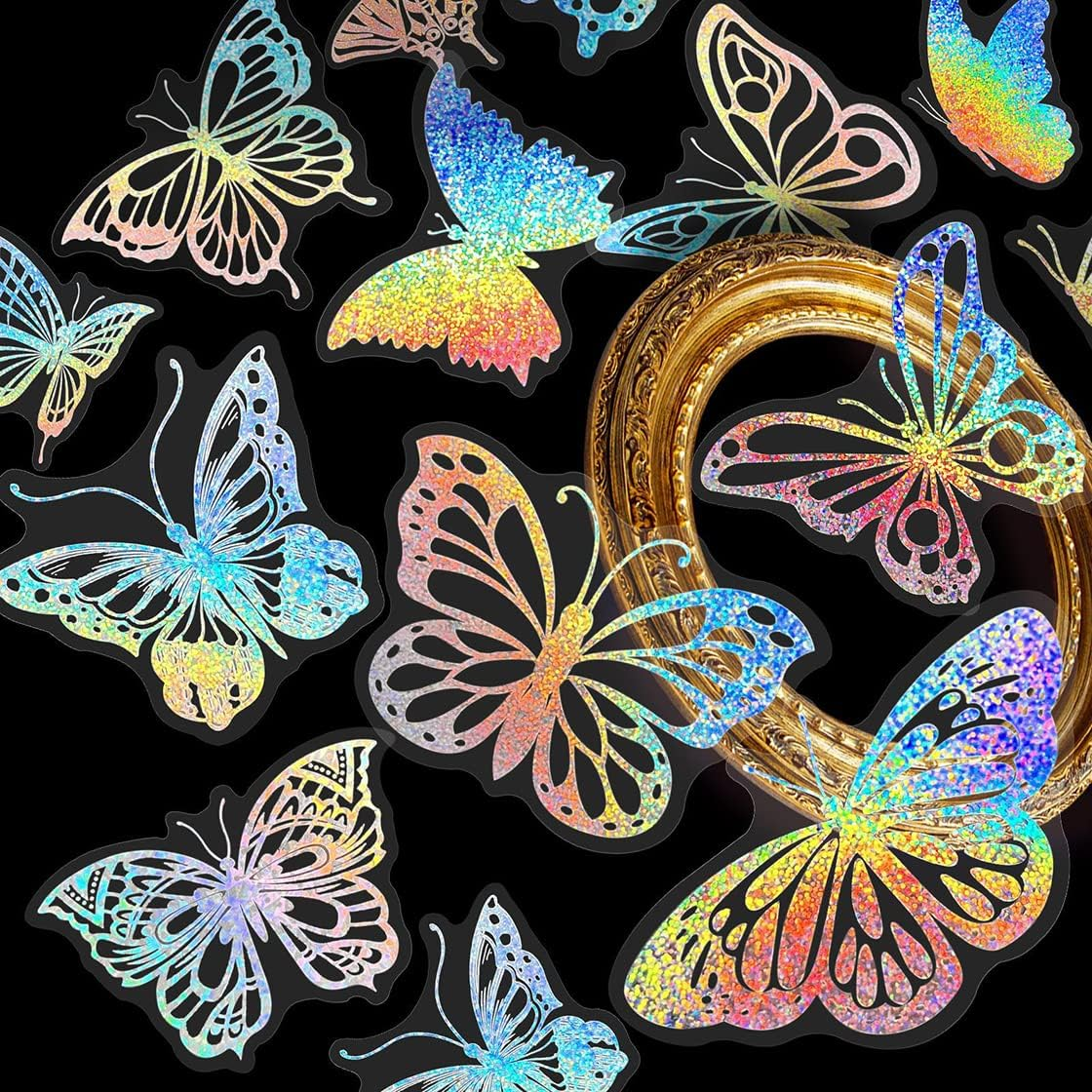 200 Pcs Holographic Glitter Butterfly Stickers + 1 Craft Tweezer Waterproof Flower Shiny Adhesive Transparent Decorative Decals for Scrapbooking Journal Planner Water Bottle Laptop Phone image number 3