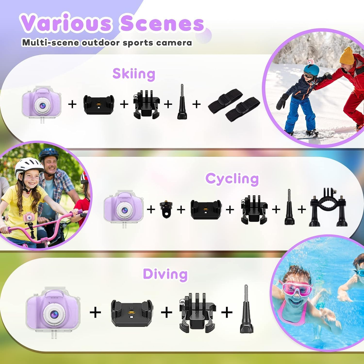 Kids Waterproof Digital Camera Gifts for 6 7 8 9 10 Year Old Action Kids Camera for Age 3-12 Christmas Birthday Gifts Underwater Video Recorder with 32GB SD Card (Sweet Purple)