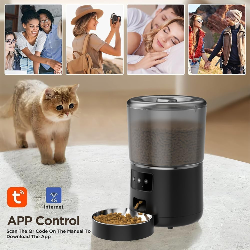 Automatic Cat Feeder, Smart Wifi 4L Cat Food Dispenser of 6 Meals with 10S Voice Recorder & Timer, Automatic Dog Feeder with Freshness Preservation Support Dual Power for Cats and Dogs image number 3