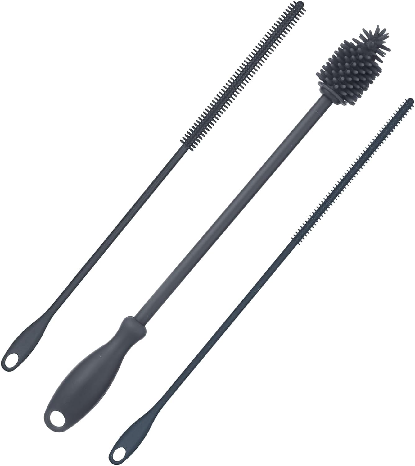 3Pcs Straw Cleaner and Bottle Brush Set, Silicone BPA Free Reusable Bottle Washing Accessories for Cans Tumblers (Grey)