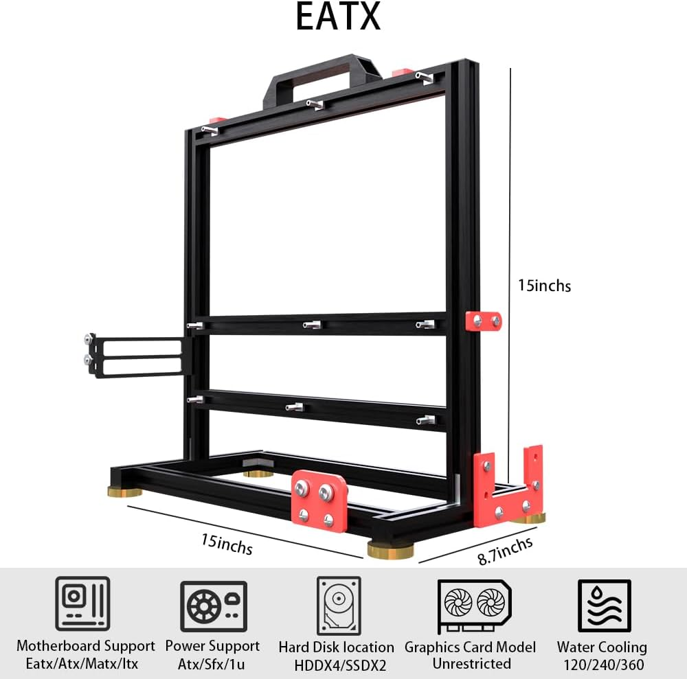 DIY Aluminium PC Open Case Computer Chassis Test Bench Support Water Cooling, ITX, MATX, ATX, EATX, Silvery image number 2