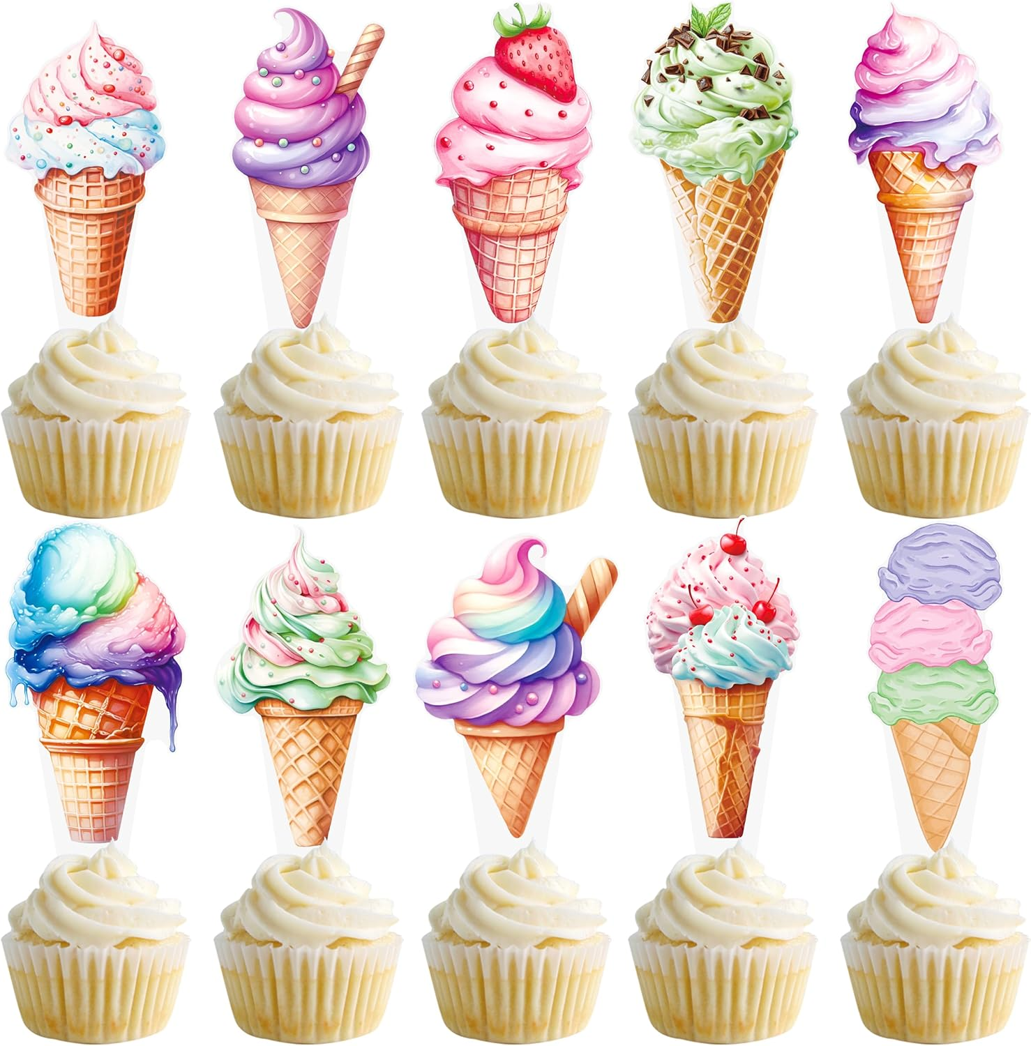 Ice Cream Theme Cupcake Toppers for Summer Party Decorations image number 6
