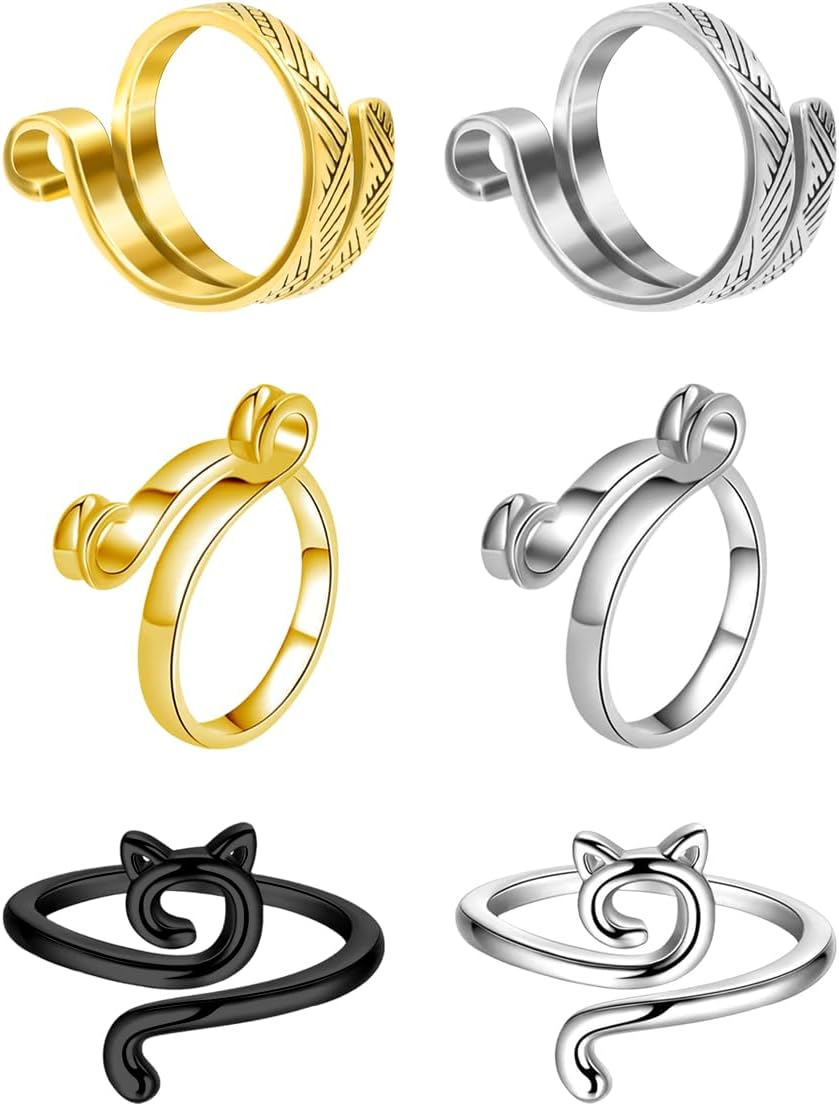 WELANE Knitting Ring, 6 PCS Adjustable Metal Open Crochet Ring for Hand Weaving, Hook Line Supplies, Crocheters (6 Kind) image number 4