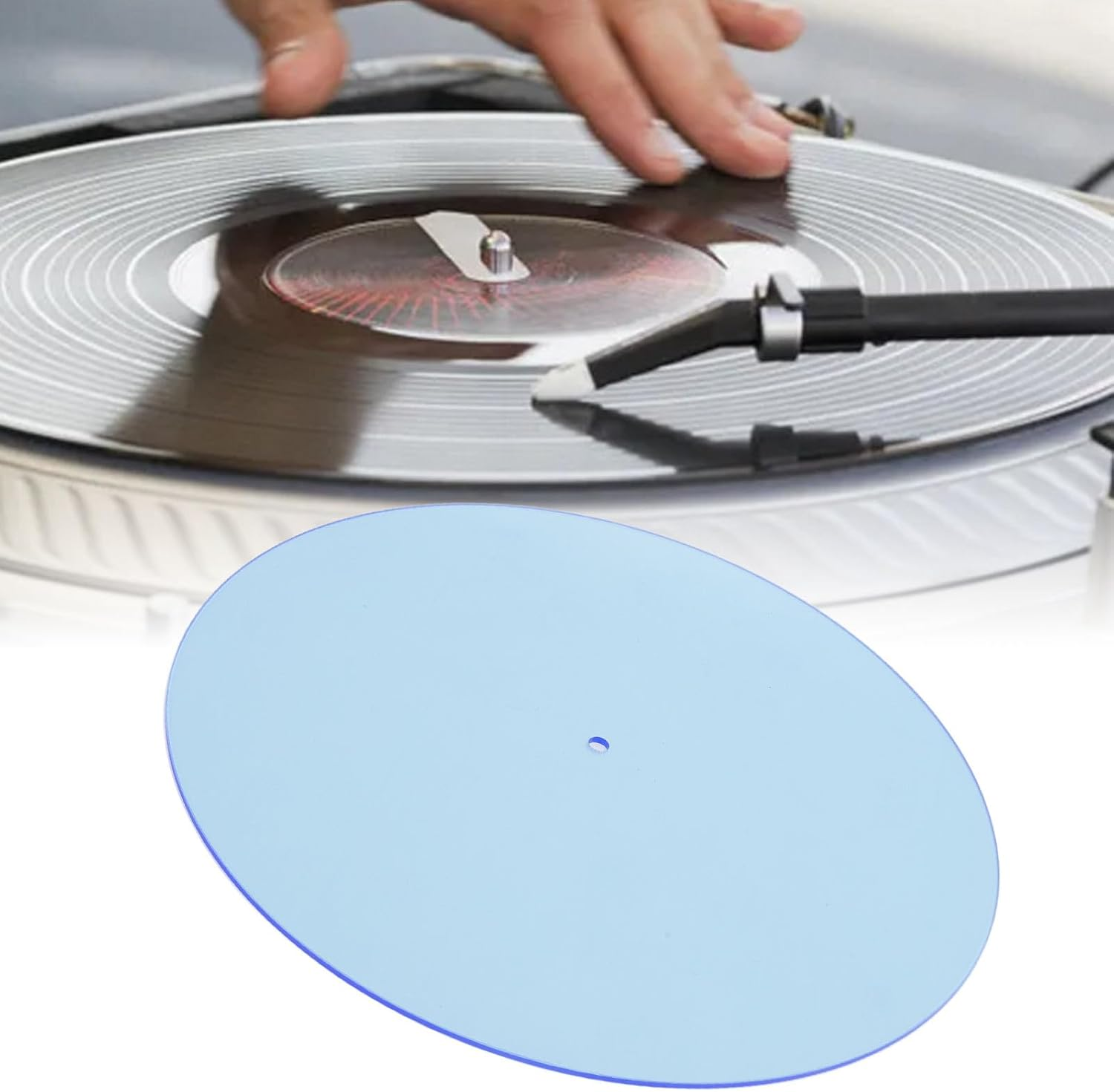 Record Player Mat, Turntable Mat Record Platter Slipmat, Acrylic Record Player Platter Slip Mats for 12 Inch Disc Acrylic Turntable Platter Mat (Light Blue) - Light Blue image number 5