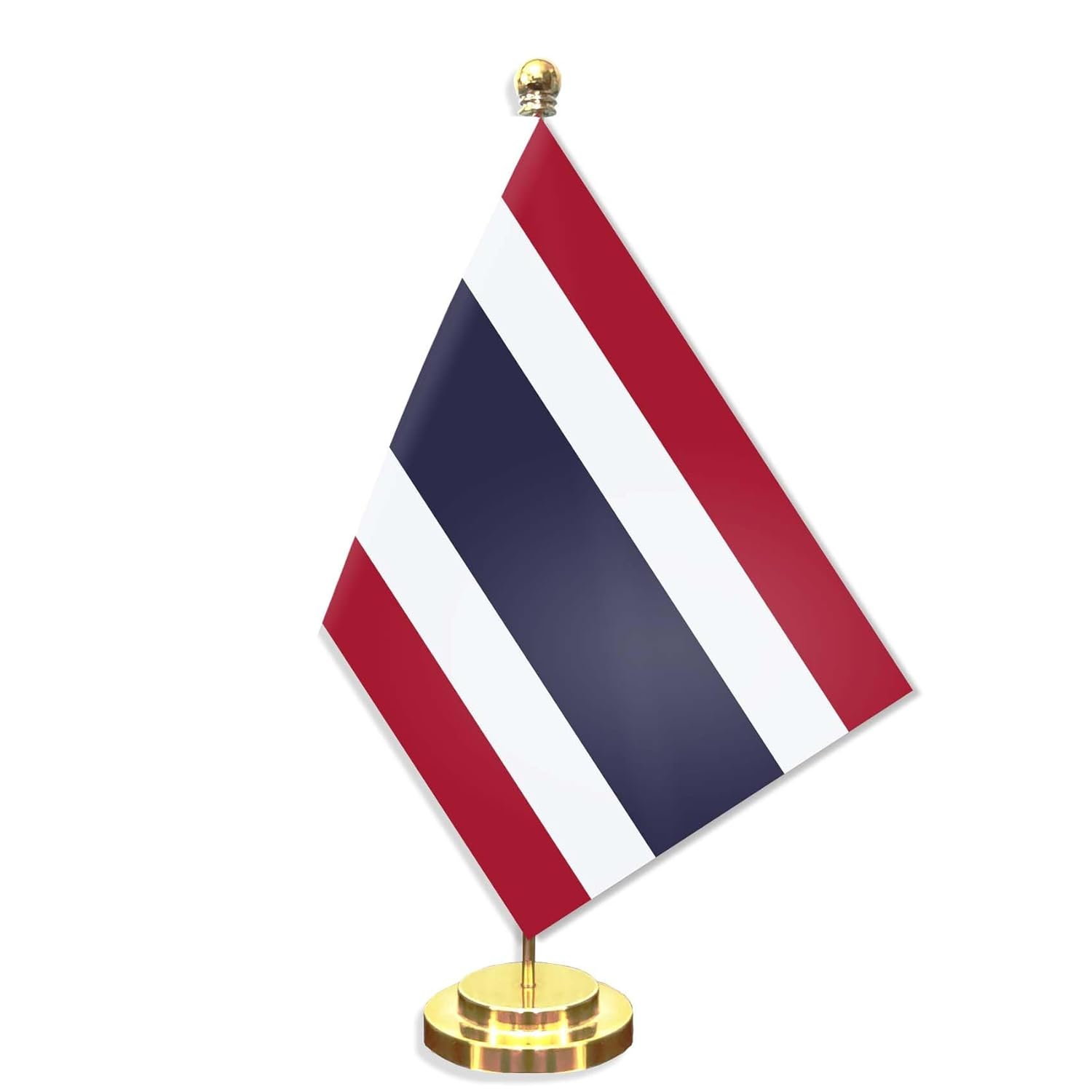 Thailand Desk Small Flag Set,5&times;8 Inch Mini Thai Desktop Banner,12" Metal Solid Pole Decor,Tiny Digital Printed Polyester Banner with Golden Base