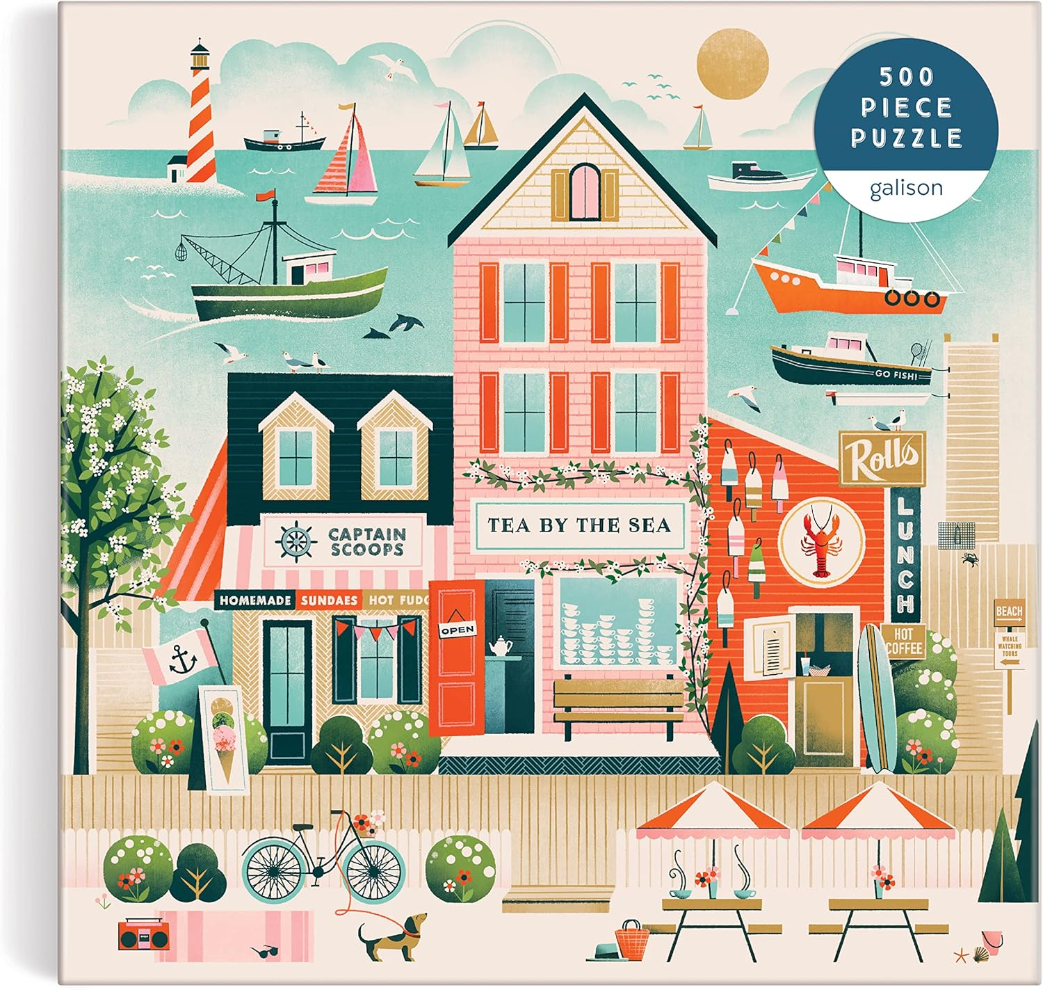 Galison beside the Sea Puzzle 500 Piece - Coastal Seaside Artwork Jigsaw Puzzle for Adults & Families image number 5