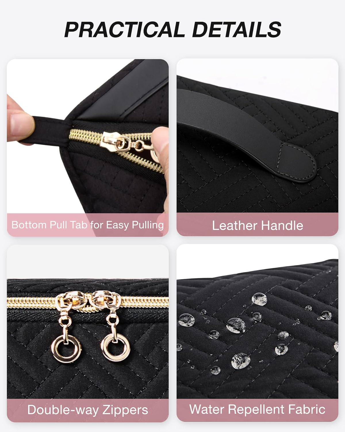 BAGSMART Makeup Bag Cosmetic Bag, Travel Makeup Bag,Water-Resistent Makeup Bags for Women Portable Pouch Open Flat Make up Organizer Case for Toiletries, Brushes, Black image number 5