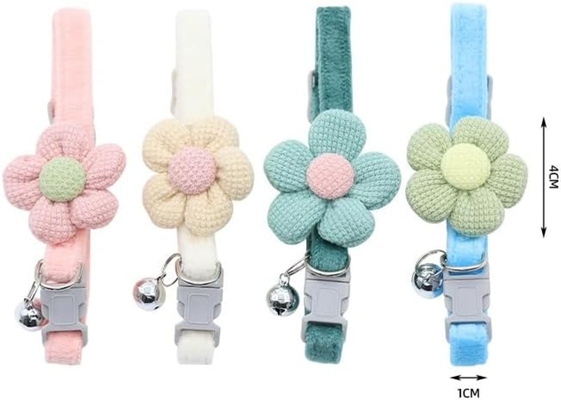 4 PCS Breakaway Cat Collars with Bell,Cat Collar with Flower Charms Adjustable Suede Cute Cat Collar for Puppy Cat (Style1, One Size) image number 5