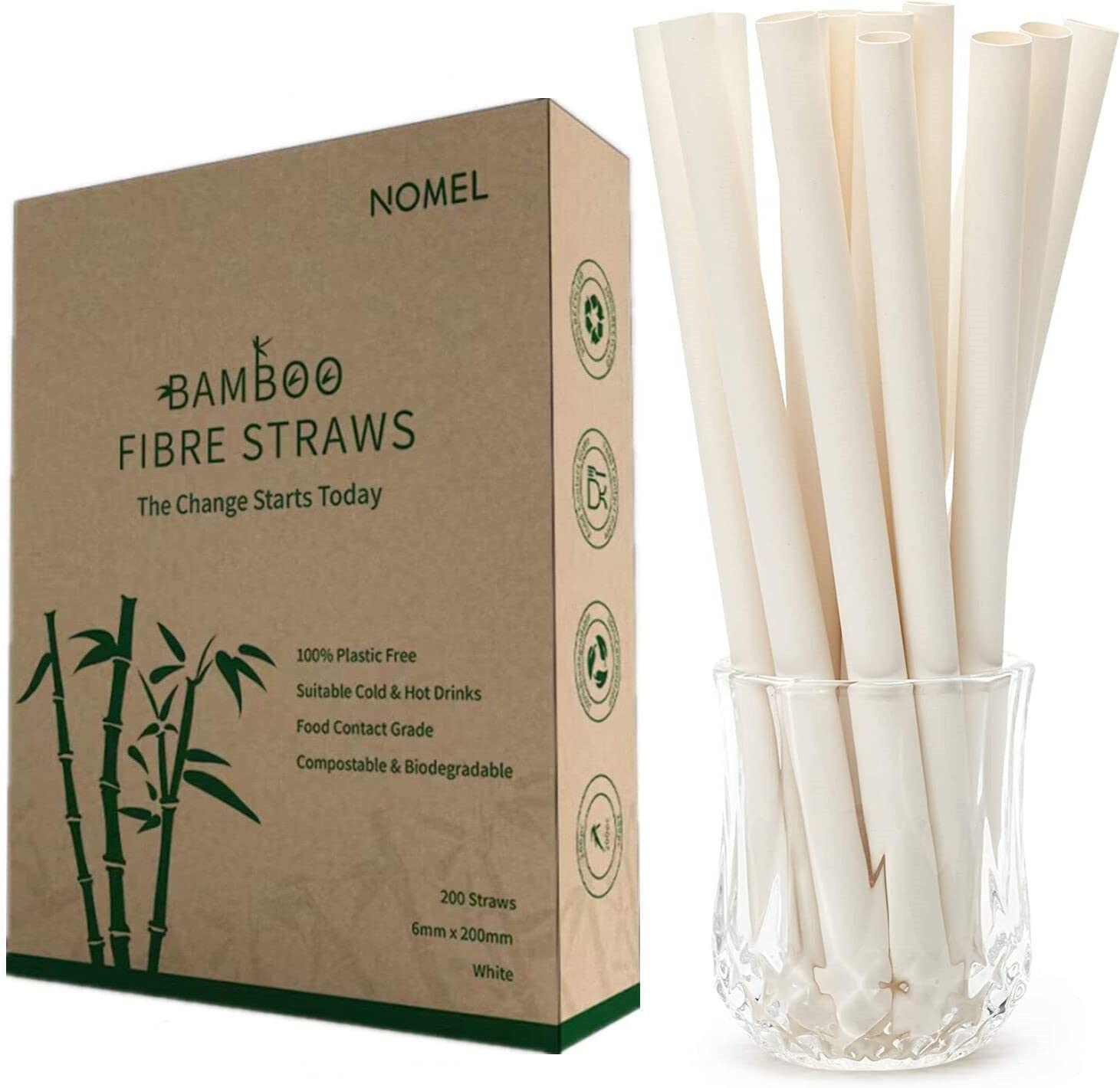 Bamboo Fiber Straws | 200 PCS 7.8'' | 100% Compostable and Biodegradable, Plastic-Free, Eco-Friendly, Sturdy Disposable Straws for Cold & Hot Drinks image number 1
