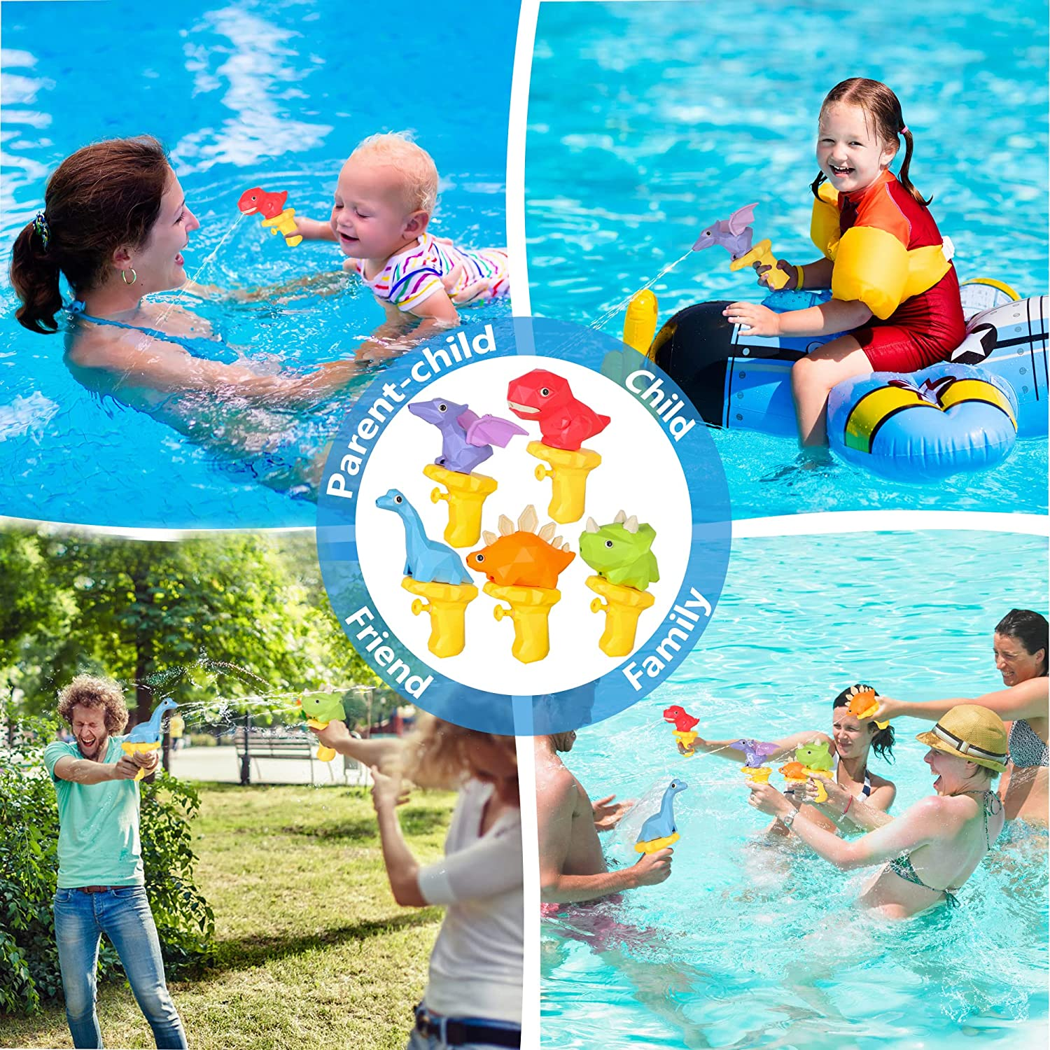 5 Pcs Water Squirt Guns for Kids, Small Dinosaur Water Pistols, Water Blaster Soaker Summer Swimming Pool Beach Party Favor Toys for Boys & Girls Toddlers Age2 3 4 5 6 image number 1