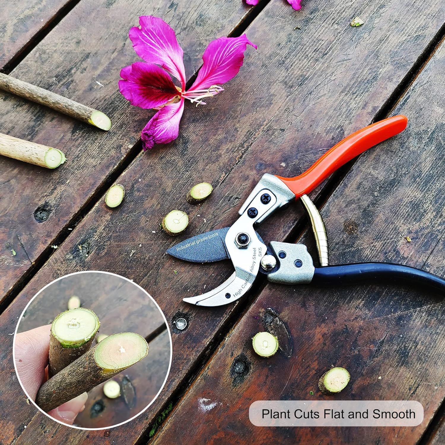 TONMA Anvil Pruning Shears [Made in Japan] Professional 8 Inch Heavy Duty Garden Scissors Secateurs with Ergonomic Handle, Hand Pruners Gardening Hand Tool Branch Clippers for Plants TP-4 Orange image number 2