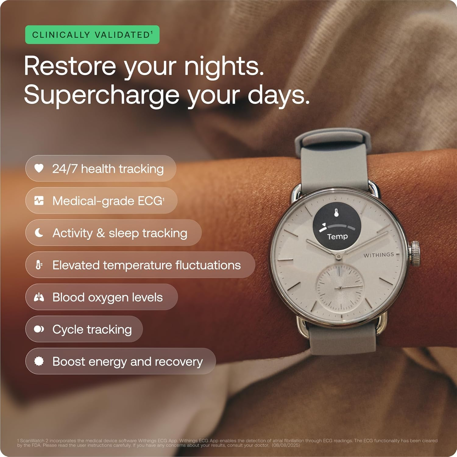 Withings Scanwatch 2 Hybrid Smartwatch, 38Mm, Rose Gold image number 5