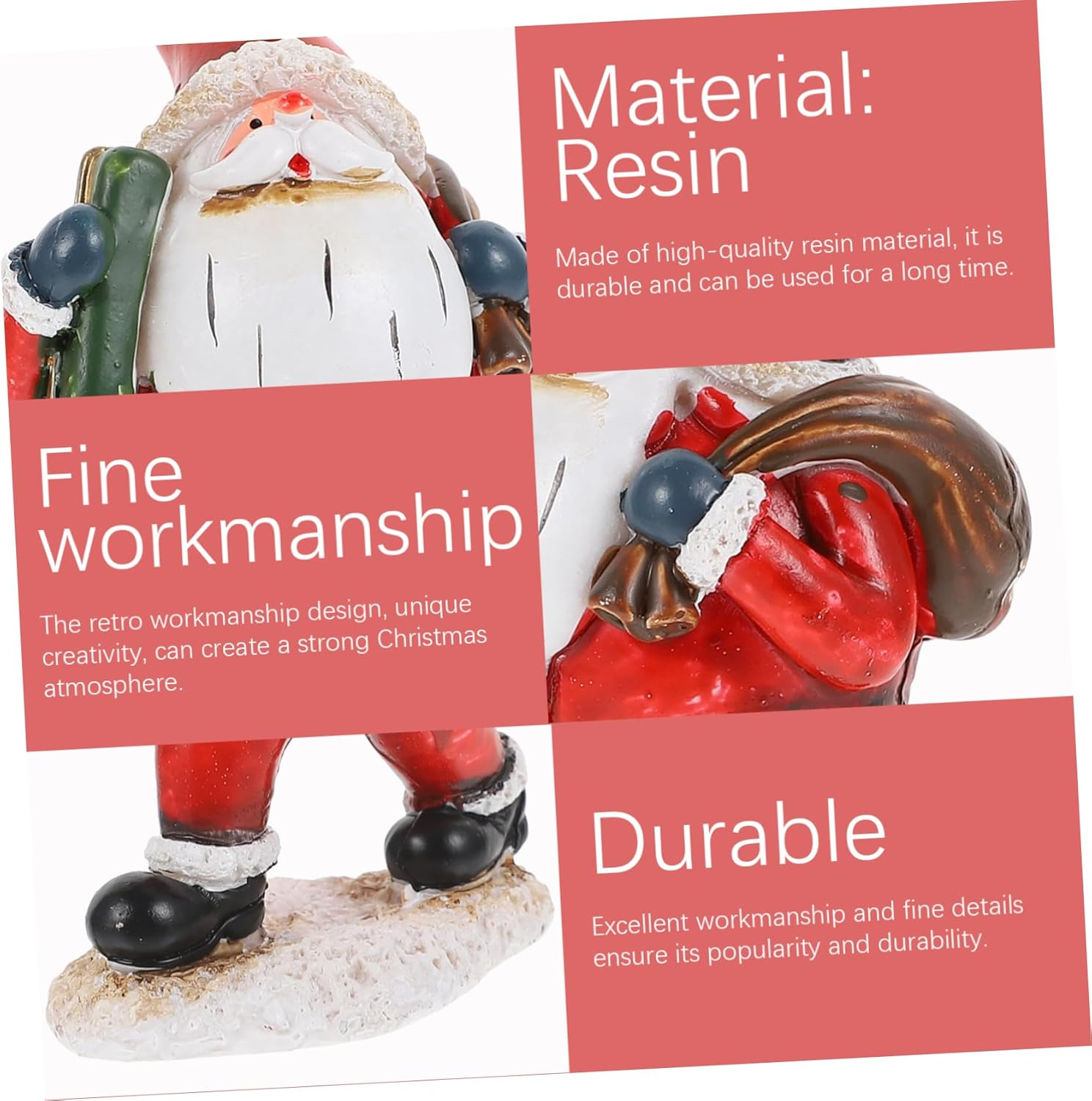 KOMBIUDA Santa Claus Ornaments Resin Christmas Decoration Desktop Adornment Creative Santa Claus Decor Xmas Presents for Home and Party - Red image number 3