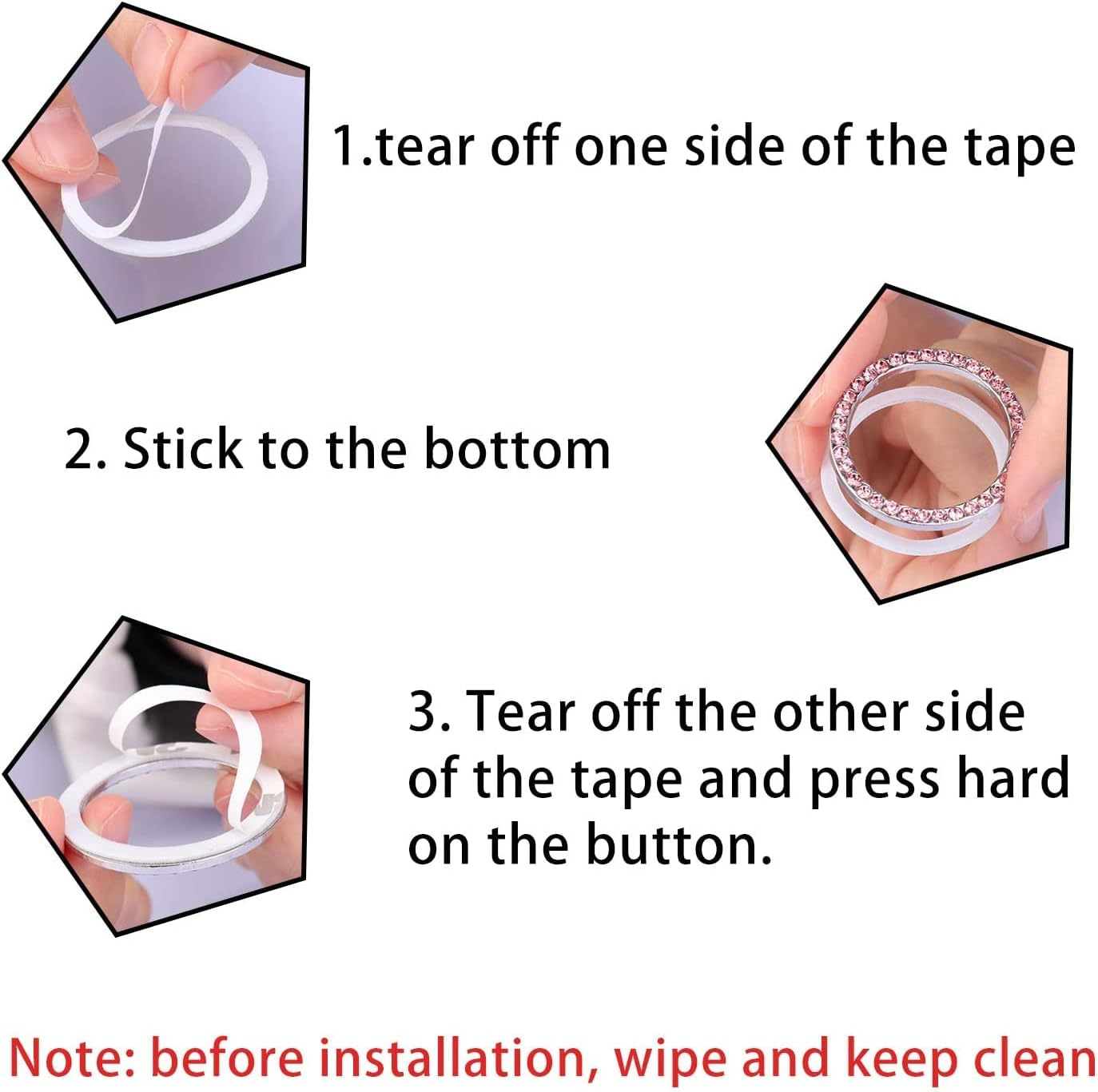 4PCS Sets Pink Bling Car Cup Holder Coasters for Car & Shiny Pink Push to Start Button Cover Key Ignition Ring Universal Auto Cute Pink Car Accessories Interior Decor for Women - Butterfly With Frame image number 2