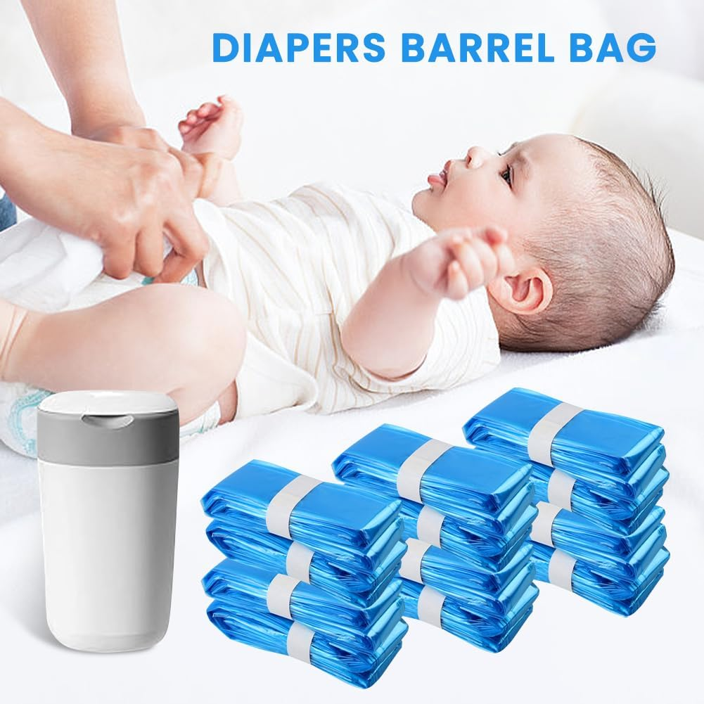 12 Pack Nappy Bin Refill Bags,4.5M Odour-Proof Nappy Bin Refil-L Cassettes,Diaper Pail Refills Bags Compatible with Angelcare/Tomme-E Tippe-E Sangenic and Platex Diaper Genie Diaper Pail, Blue image number 3