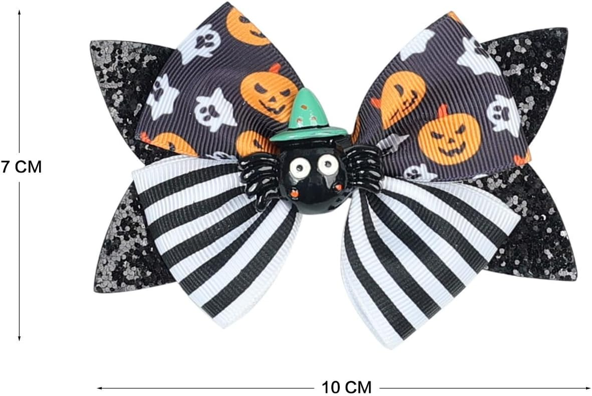 3.9"Hair Bows Clips Halloween Bow Glitter Accessories for Baby Girls Toddlers, Spider Hair Clip Pumpkin Headdress (Orange, One Size) image number 1