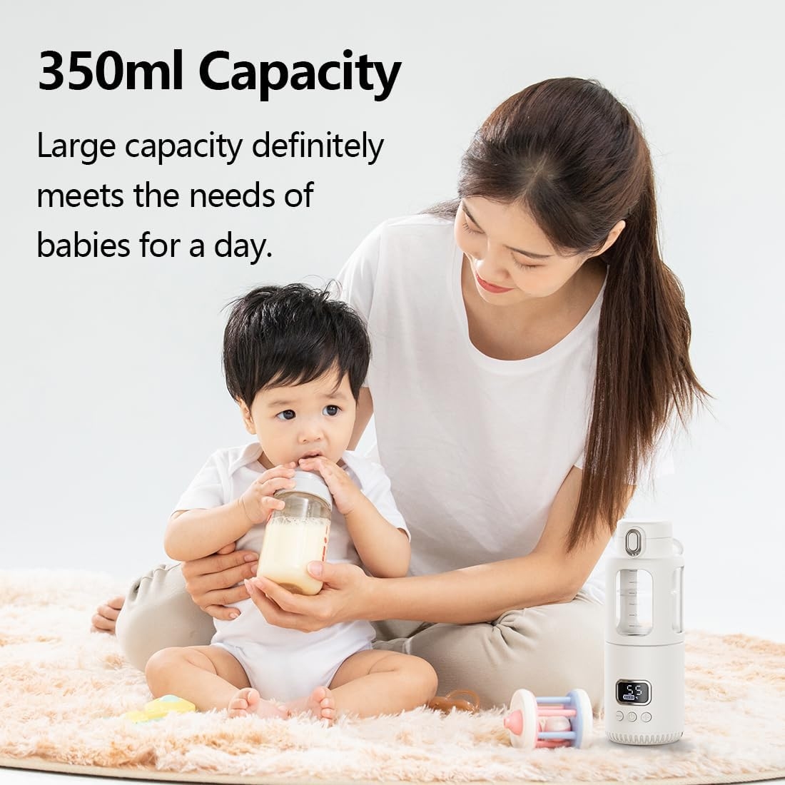 Temperature Control Milk Warmer,Portable Heating Cup with LCD Display 37&deg;C-55&deg;C Water Warmer for Instant Breastmilk, Formula with 12 Ounces Big Capacity